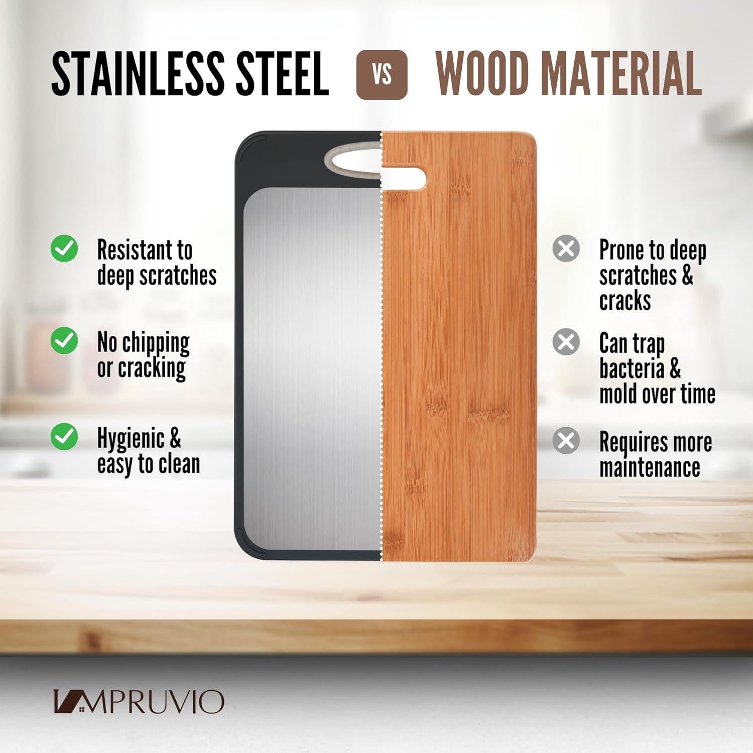 Double-Sided Cutting Board for Kitchen 16”×11” – Food-Grade Stainless Steel & Wheat Straw PP Board, Easy-To-Clean, Dishwasher Safe, Non-Toxic, Knife-Friendly, Scratch & Rust-Resistant, Non-Slip Design