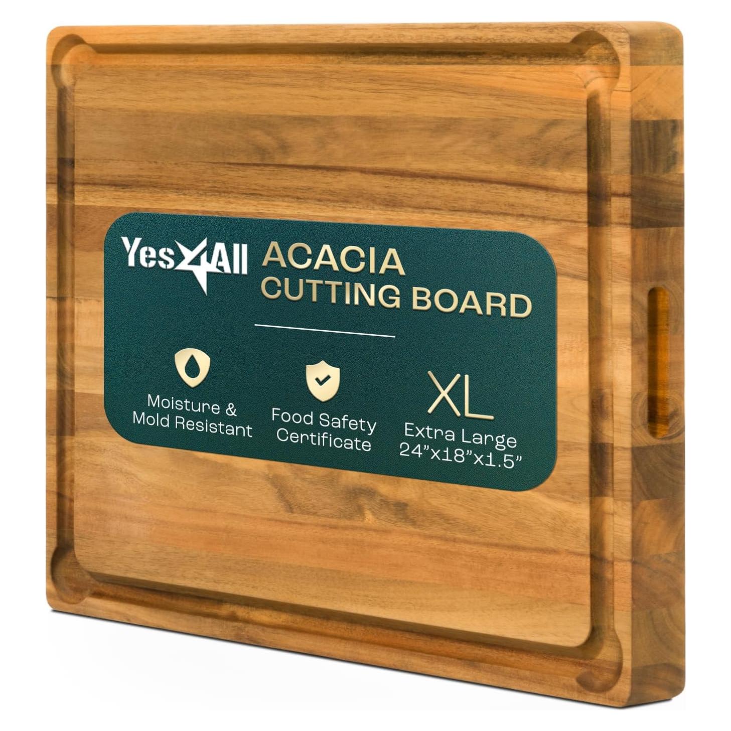 Tabla de Cortar de Madera de Acacia Yes4All 61x46cm con Surcos