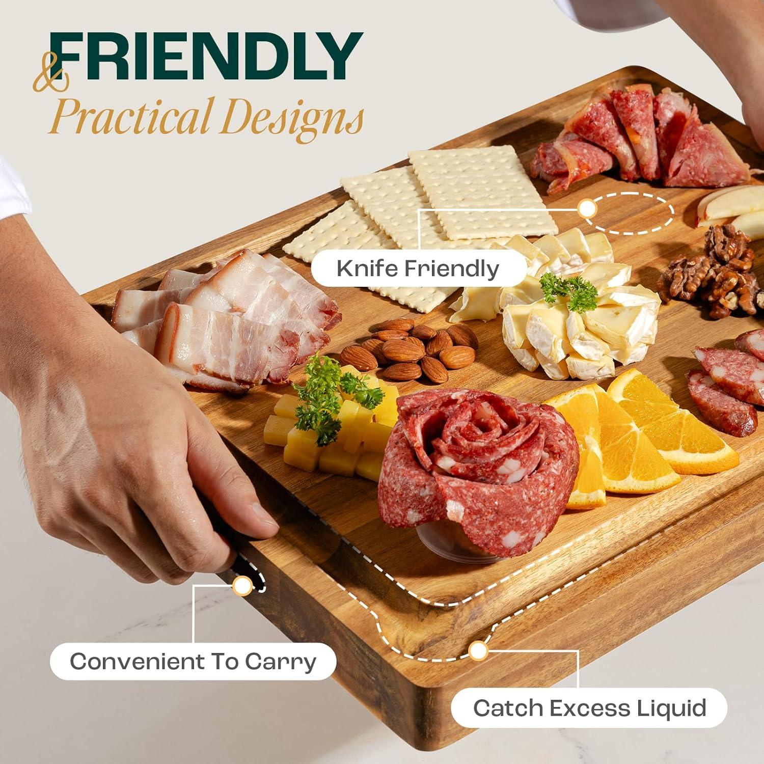 Tabla de Cortar de Madera de Acacia Yes4All 61x46cm con Surcos