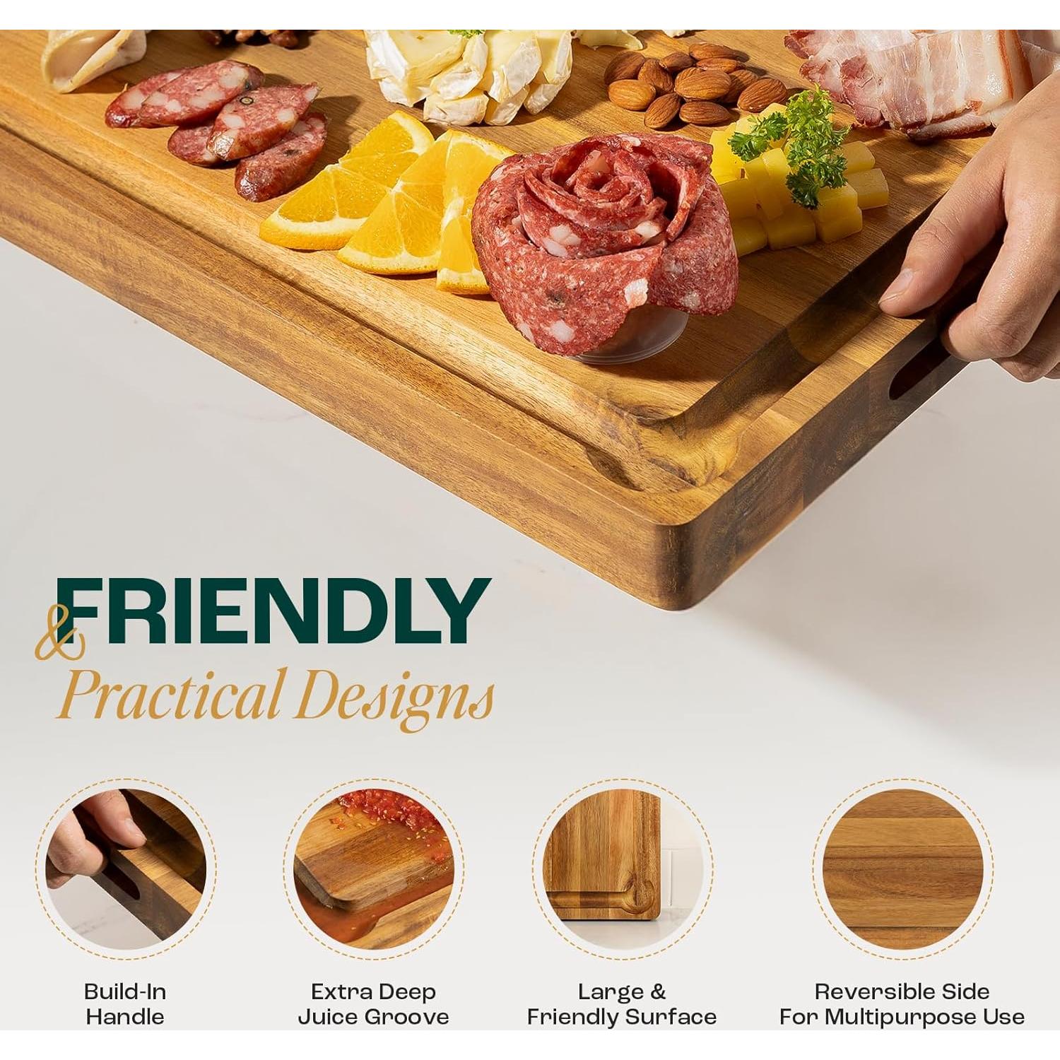 Tabla de Cortar de Madera de Acacia Yes4All 61x46cm con Surcos