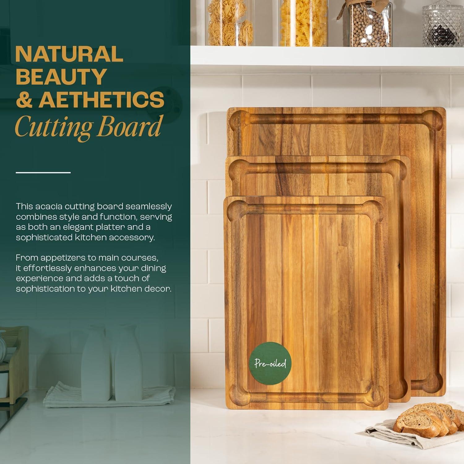 Tabla de Cortar de Madera de Acacia Yes4All 61x46cm con Surcos