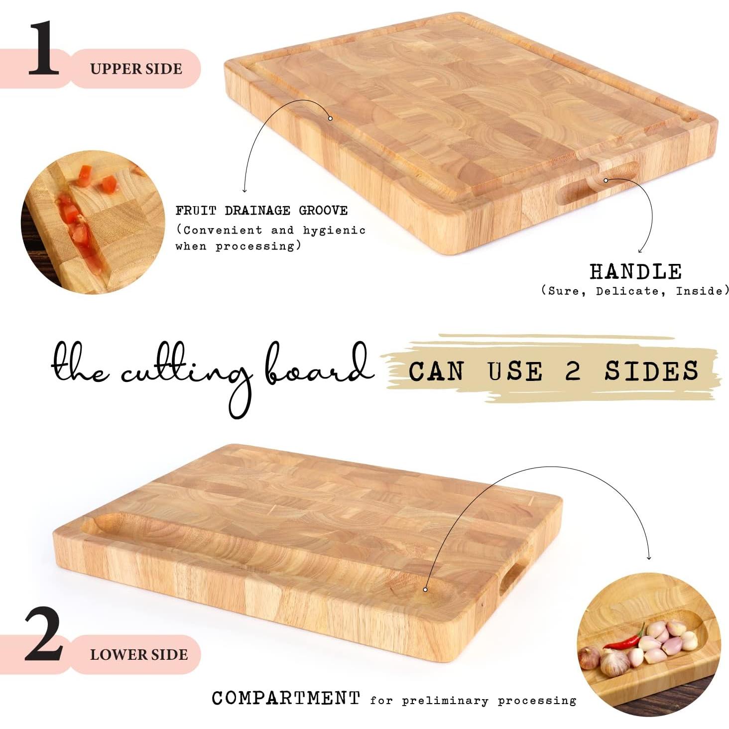 Tabla de Cortar de Madera FANICHI 43.2x33cm Reversible con Canal