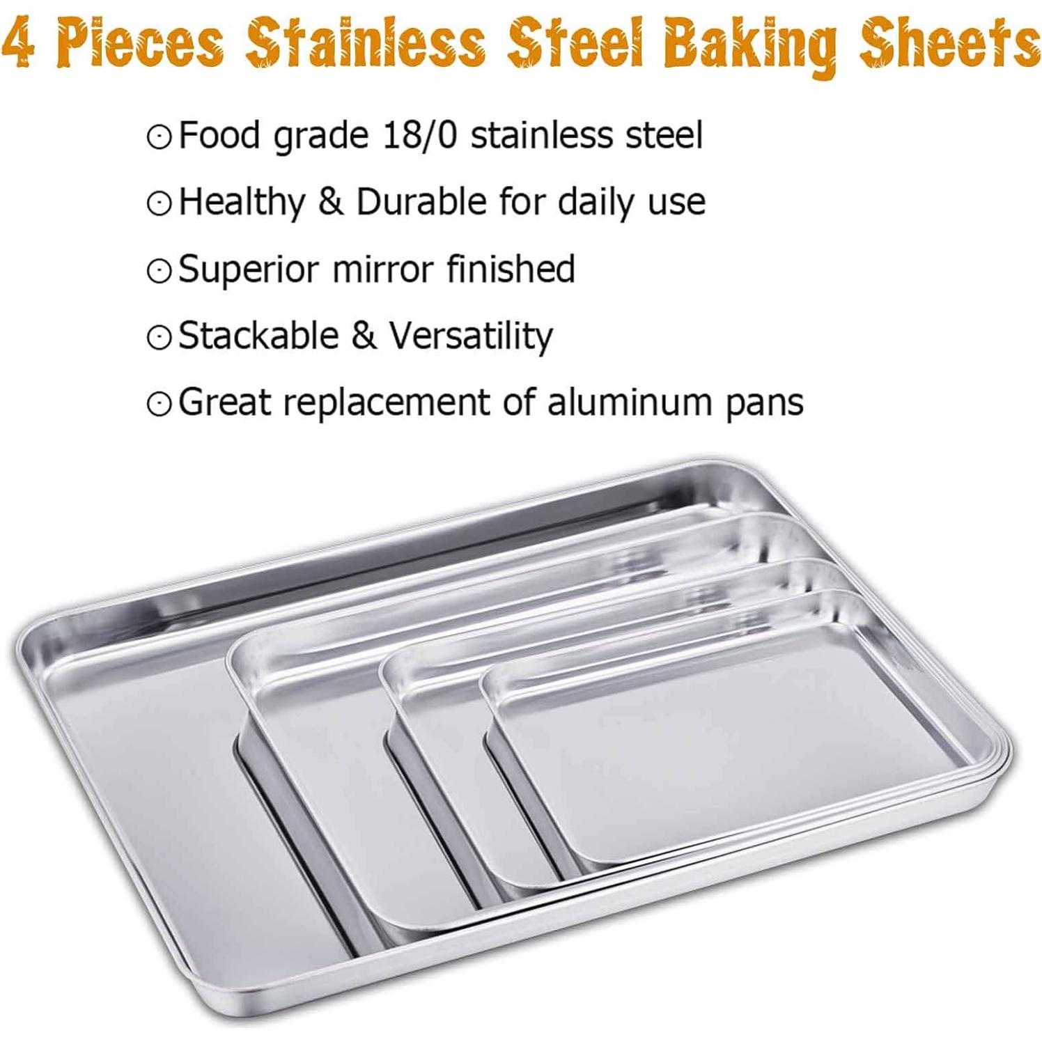 Juego de 4 bandejas para hornear TeamFar de acero inoxidable