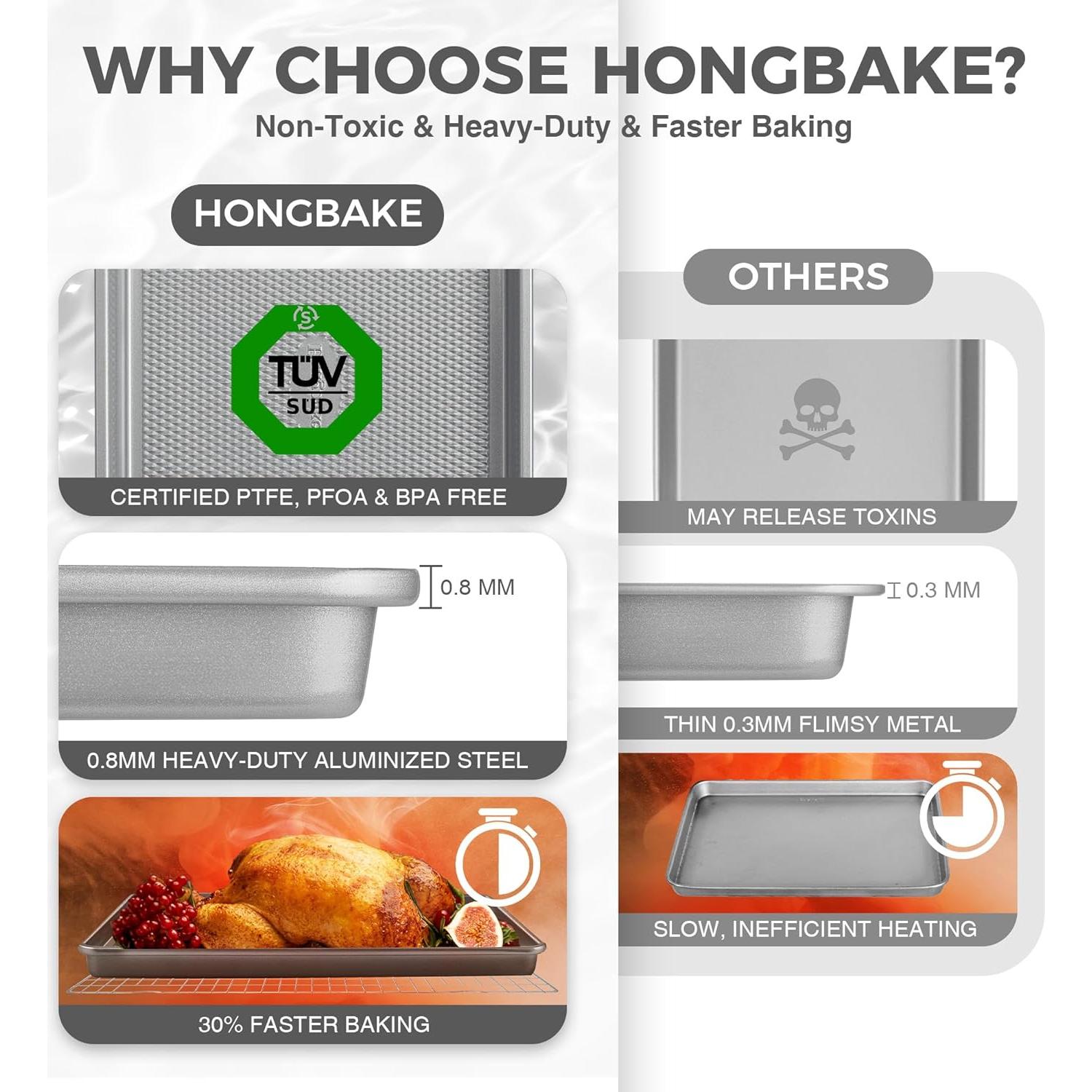 Juego de Bandejas para Hornear HONGBAKE 3 Piezas Antiadherentes