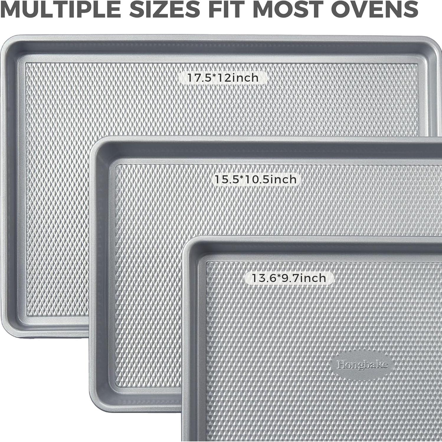 Juego de Bandejas para Hornear HONGBAKE 3 Piezas Antiadherentes
