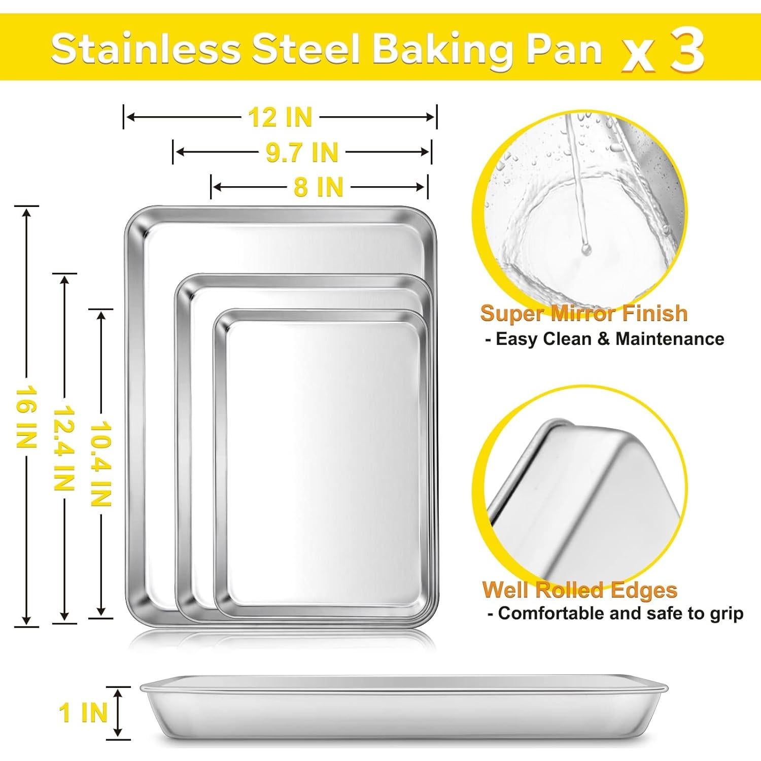 Juego de bandejas para hornear E-far 3 piezas acero inoxidable