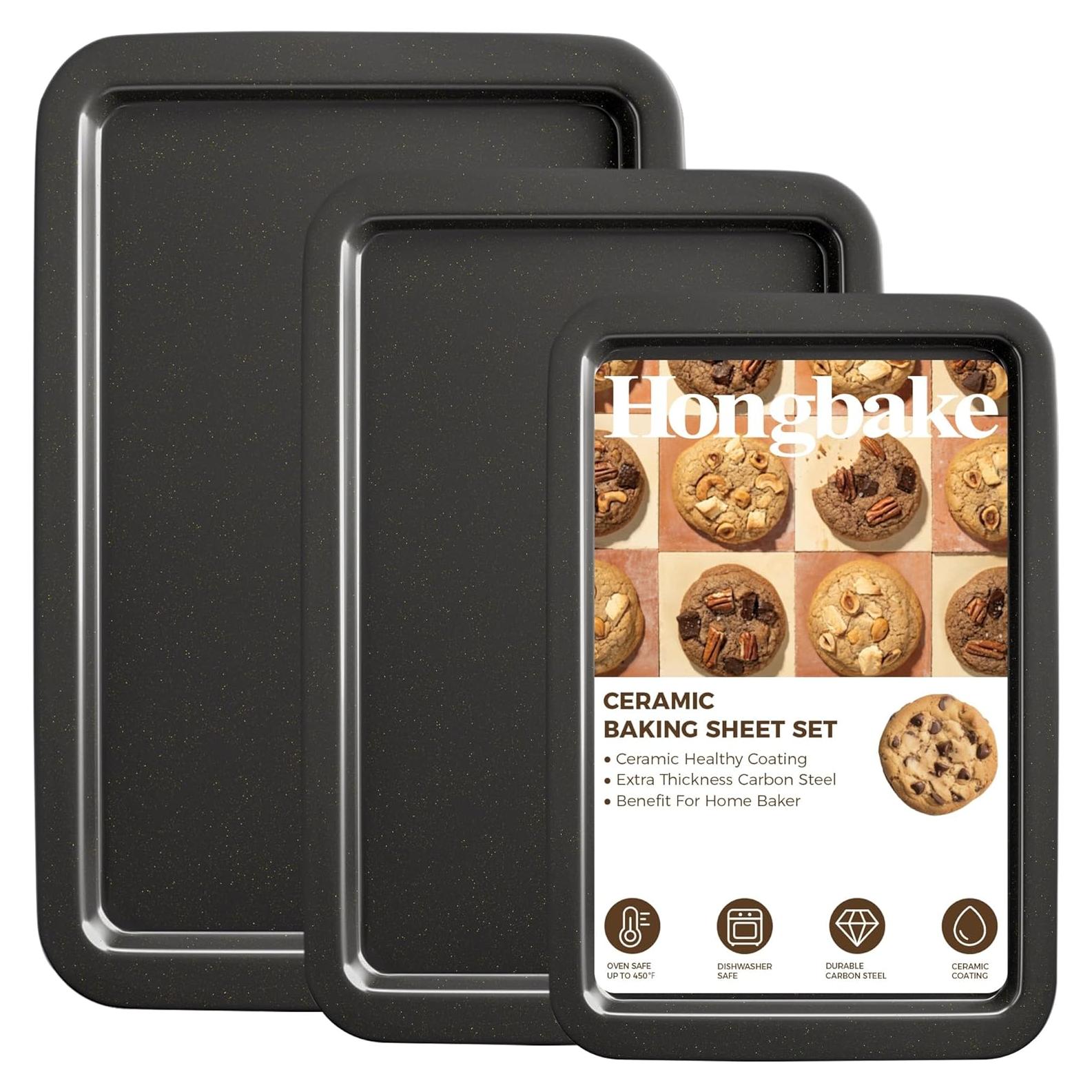 Juego de Bandejas para Hornear HONGBAKE 3 Piezas Cerámica Gris