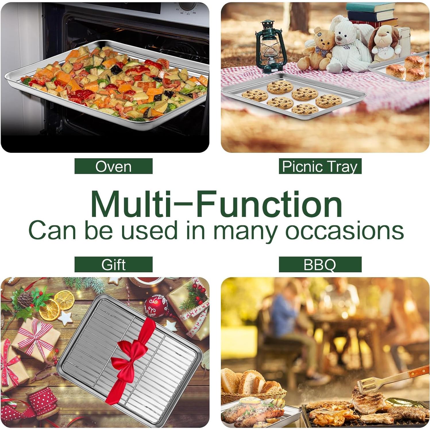 Juego de bandejas para hornear CEKEE 4 piezas acero inoxidable