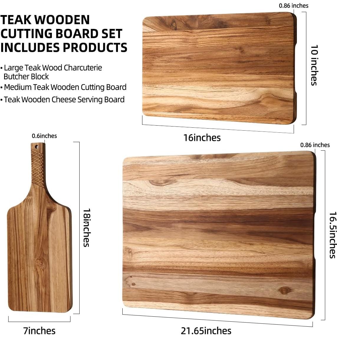 Juego de 3 Tablas de Cortar de Madera de Teca YUSOTAN