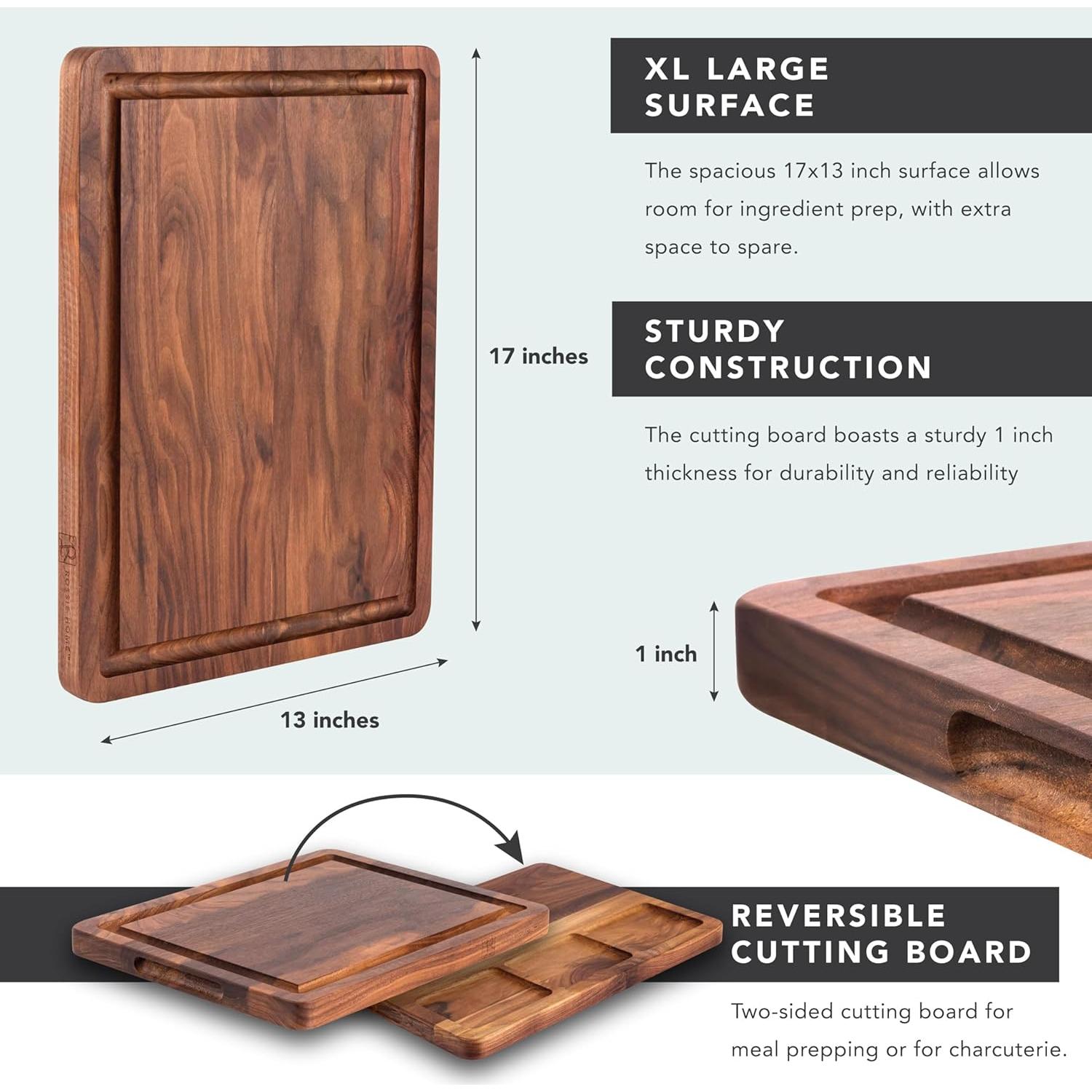 Tabla de Cortar Rossie Home Nogal 43x33 cm Reversible con Surco