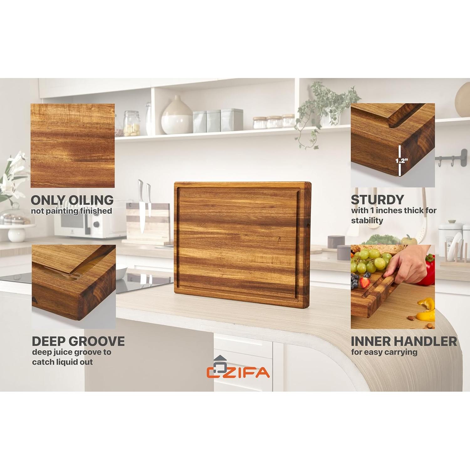 Tabla de Cortar Grande COZIFA de Acacia 43.2x30.5cm con Canal