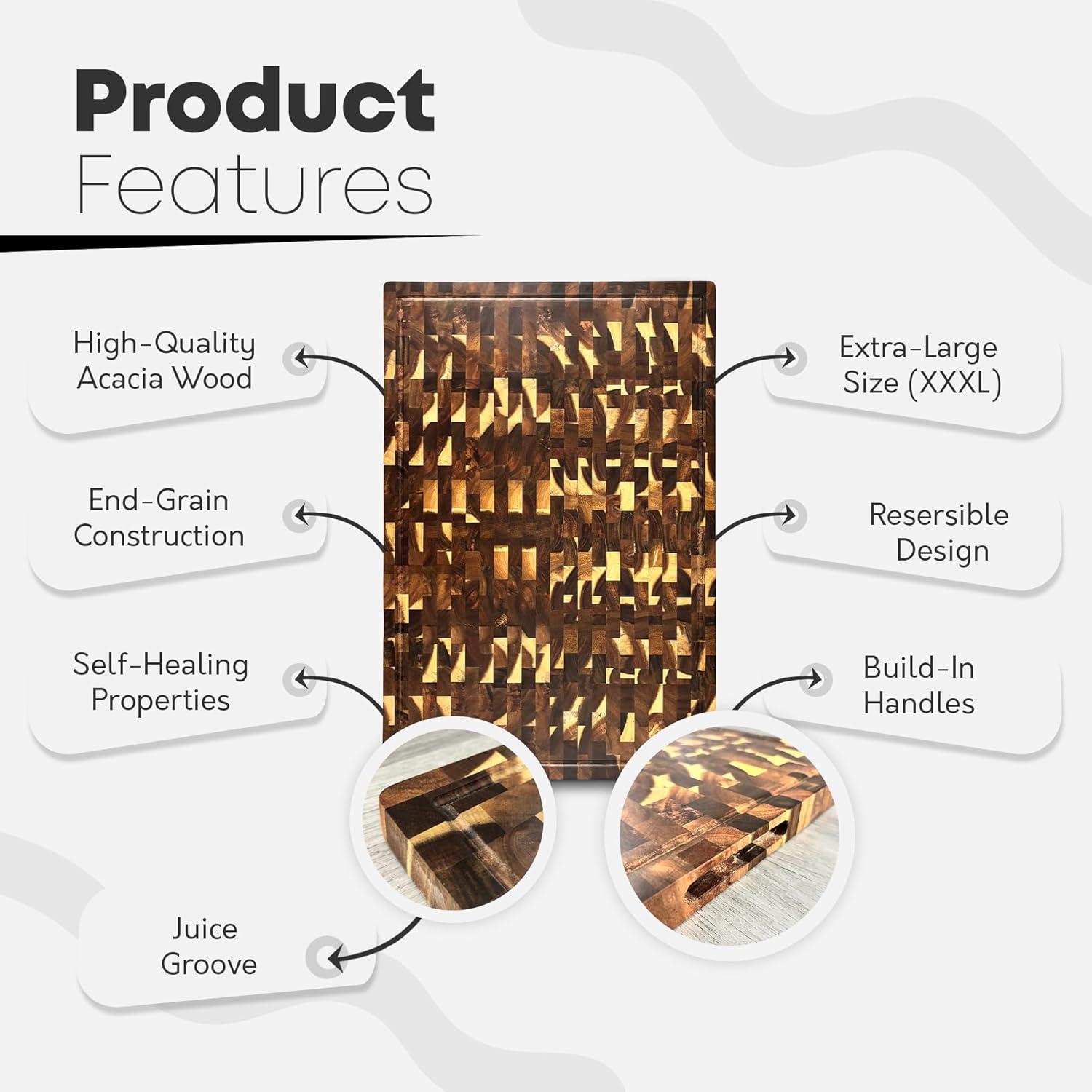 Tabla de Cortar Extra Grande de Madera de Acacia QUELLUXE 76.2x50.8cm