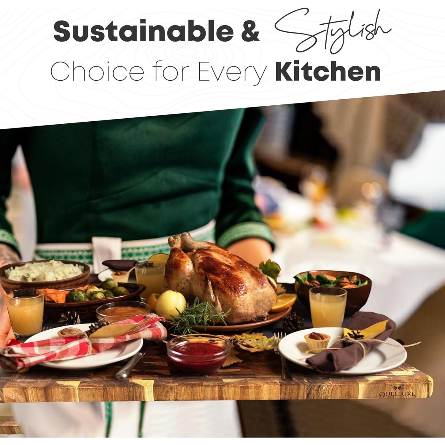 Tabla de Cortar Extra Grande de Madera de Acacia QUELLUXE 76.2x50.8cm