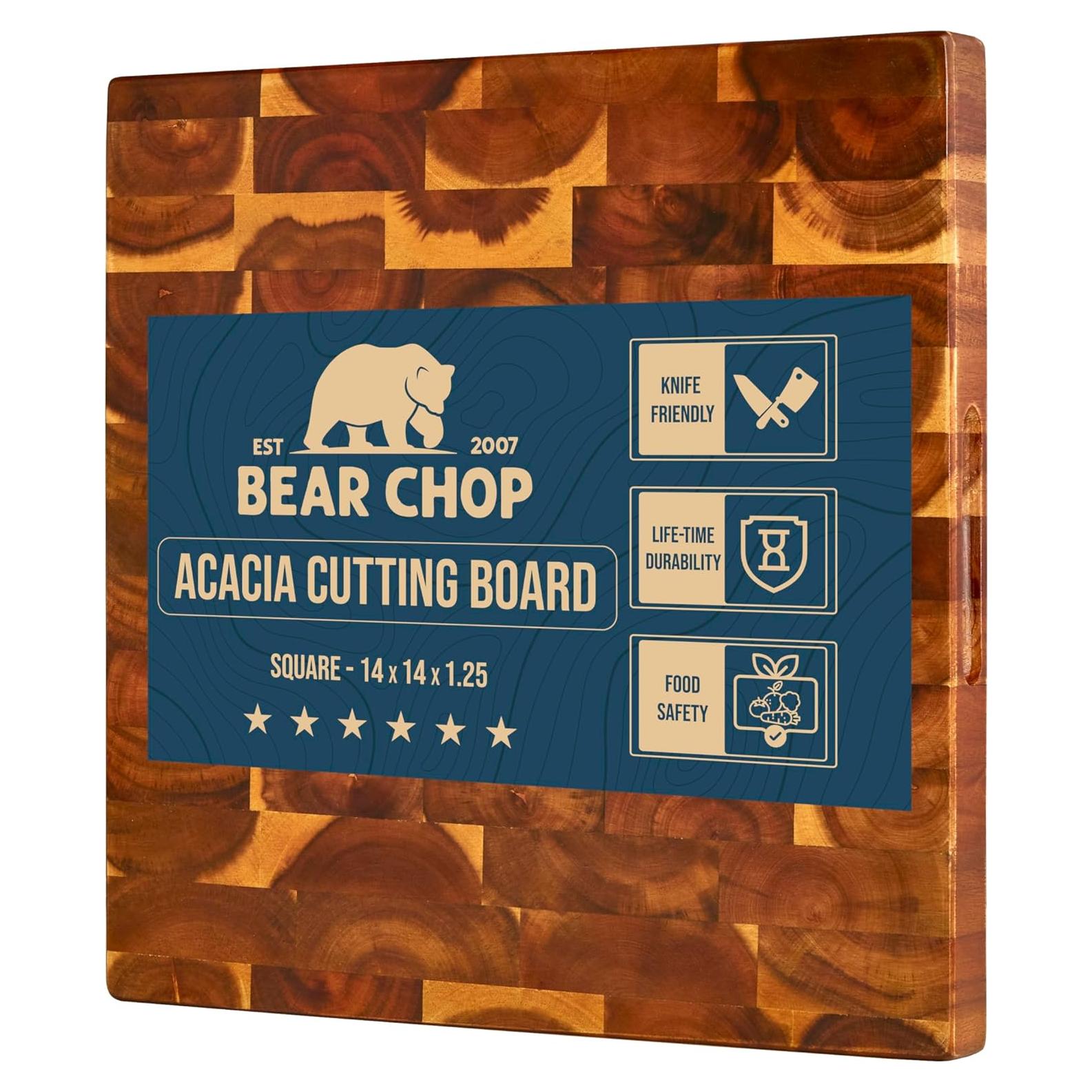 Tabla de Cortar Cuadrada de Madera de Acacia Bear Chop 35.56 cm