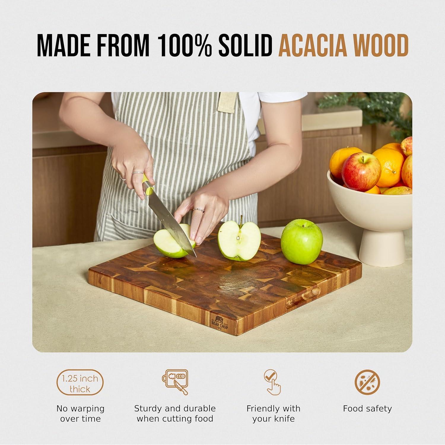 Tabla de Cortar Cuadrada de Madera de Acacia Bear Chop 35.56 cm