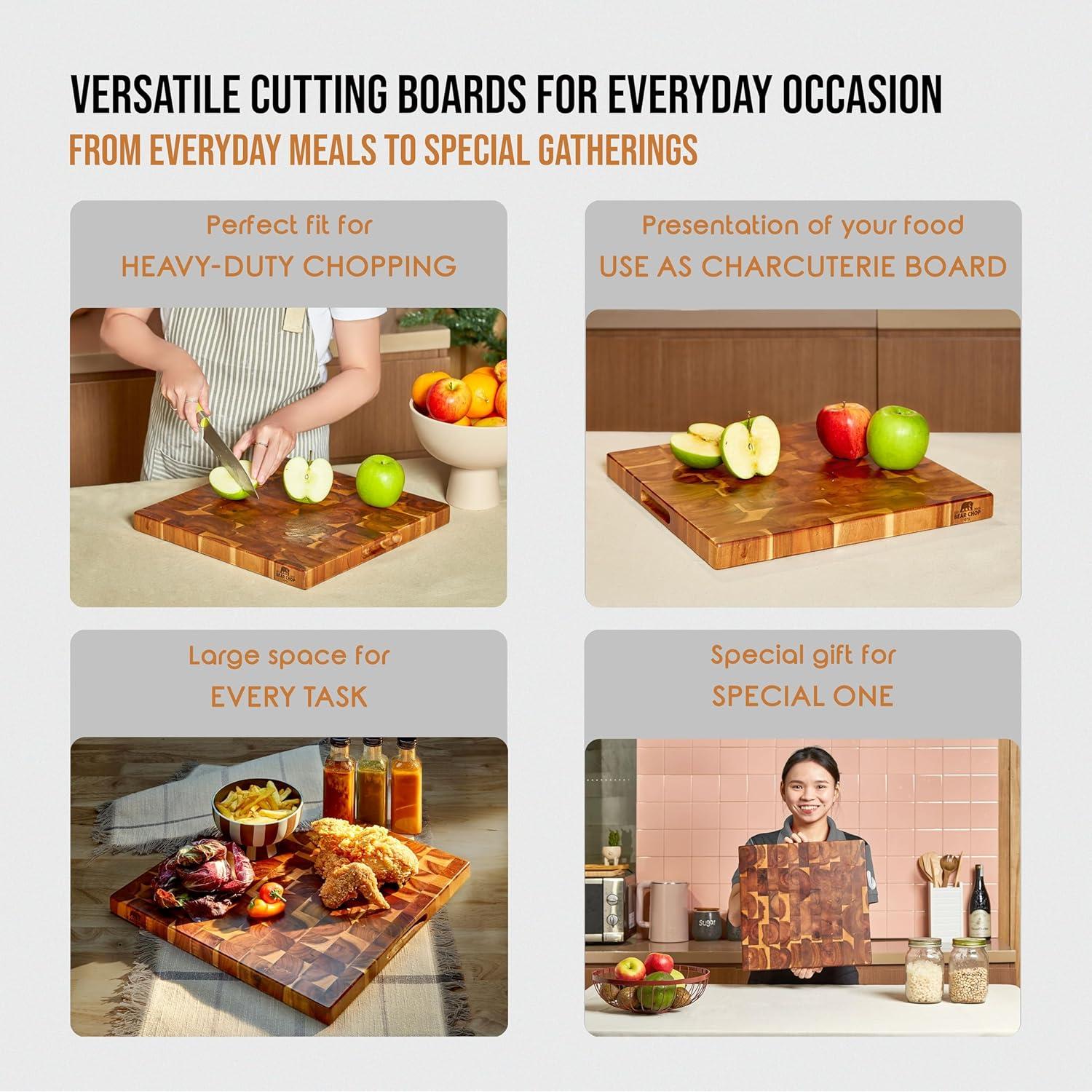 Tabla de Cortar Cuadrada de Madera de Acacia Bear Chop 35.56 cm