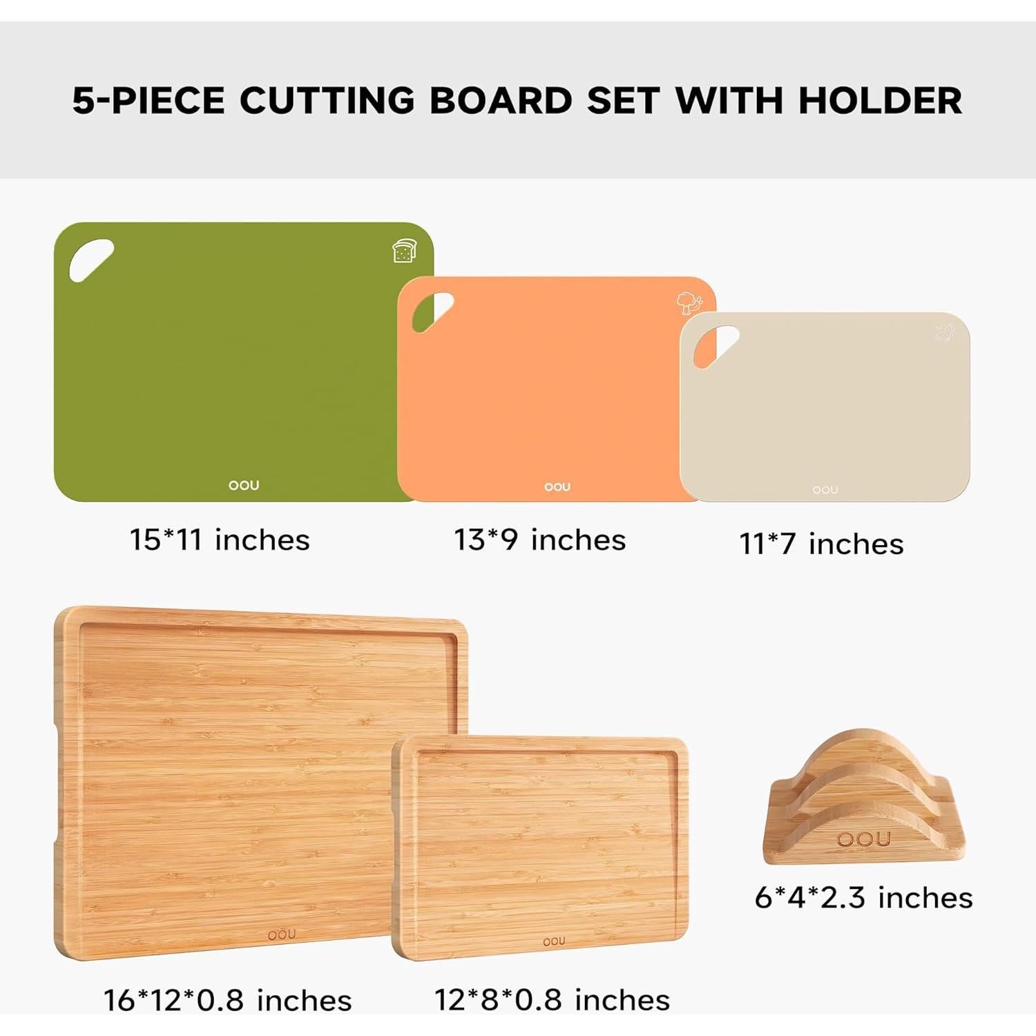 Juego de Tablas de Cortar OOU de Bambú y PP, 5 Piezas