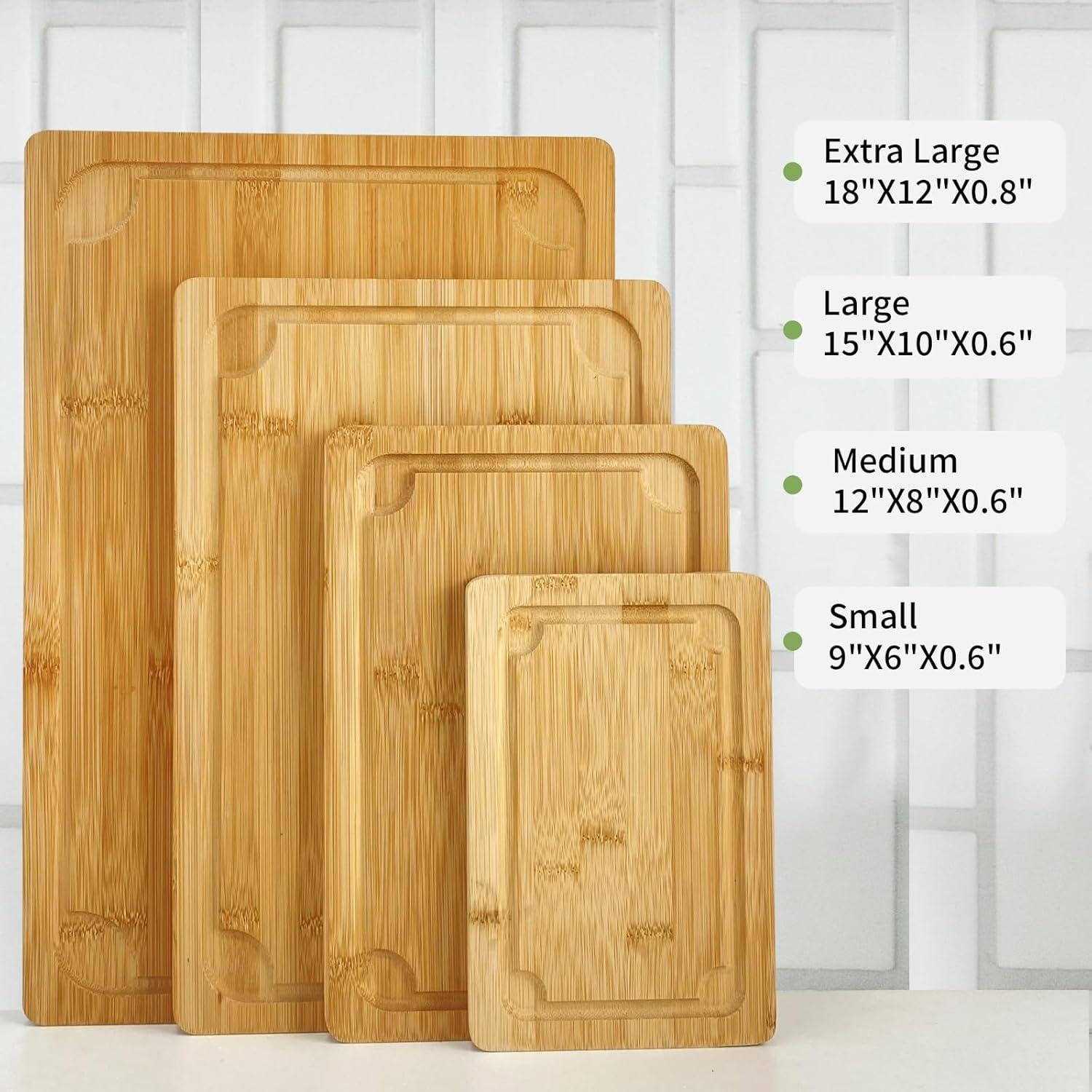 Juego de 4 Tablas de Cortar de Bambú Anweuoko Extra Grande