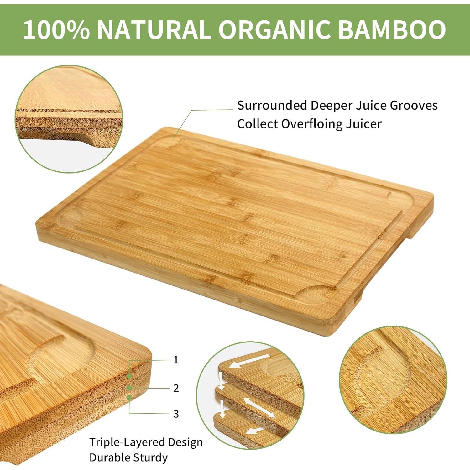 Juego de 4 Tablas de Cortar de Bambú Anweuoko Extra Grande