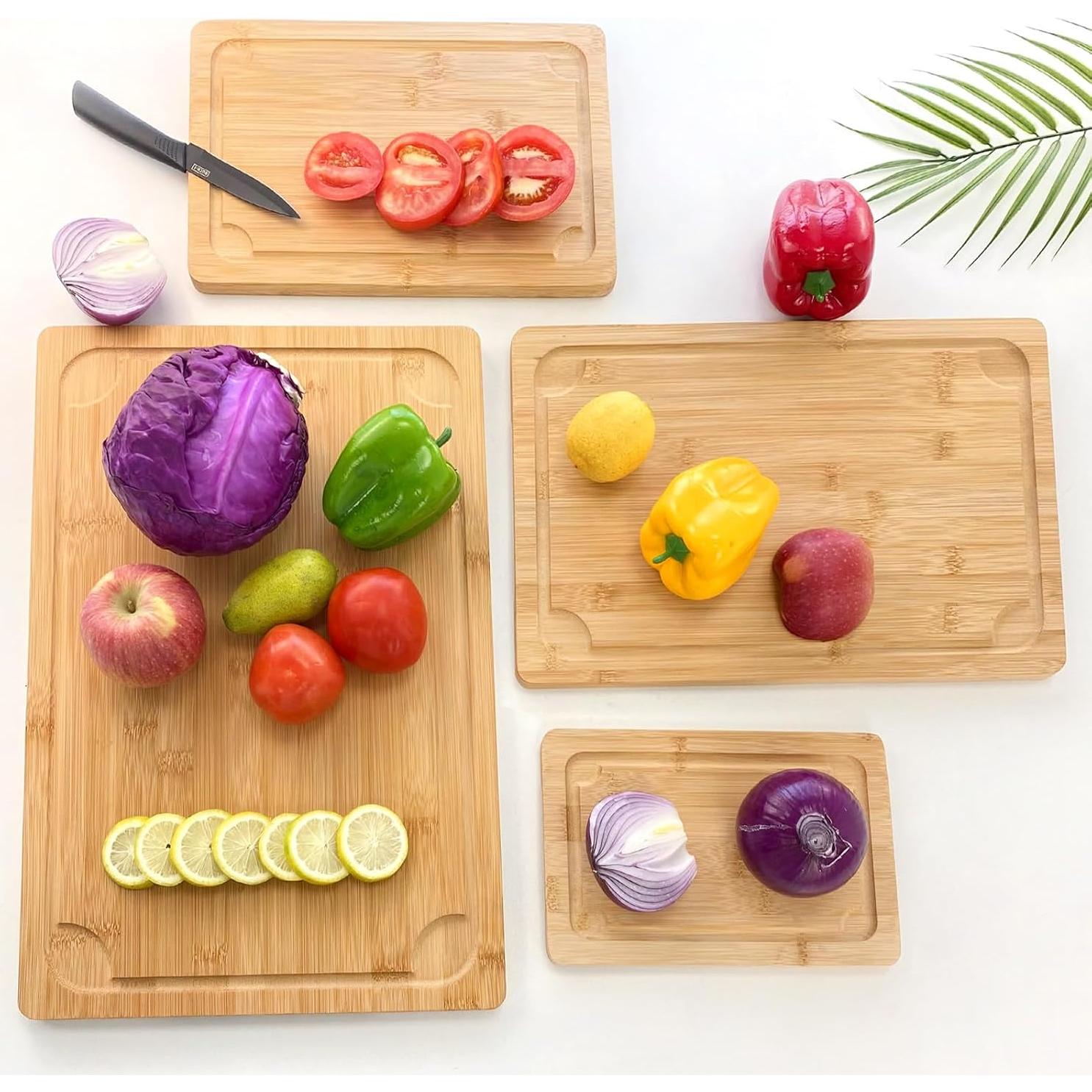 Juego de 4 Tablas de Cortar de Bambú Anweuoko Extra Grande