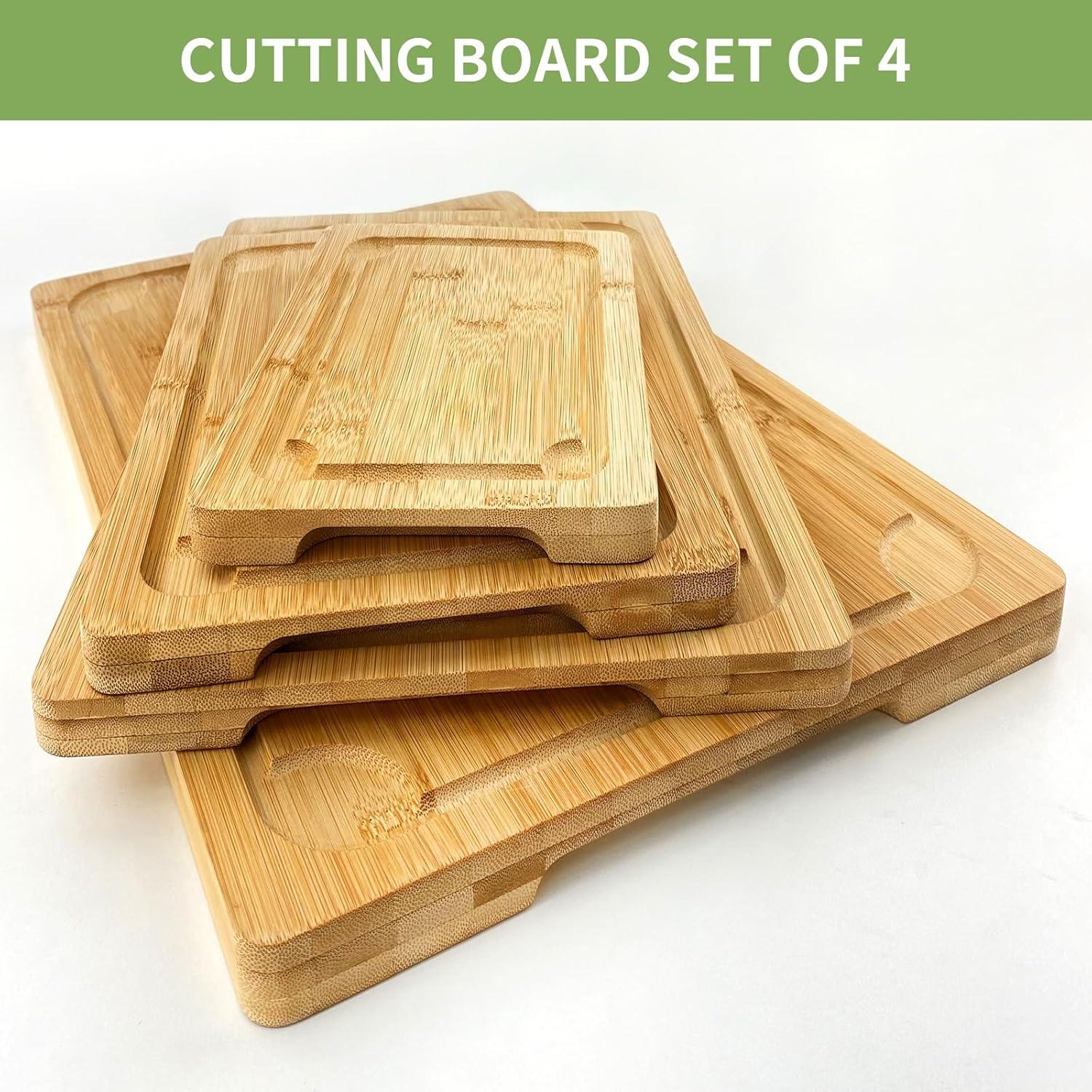 Juego de 4 Tablas de Cortar de Bambú Anweuoko Extra Grande