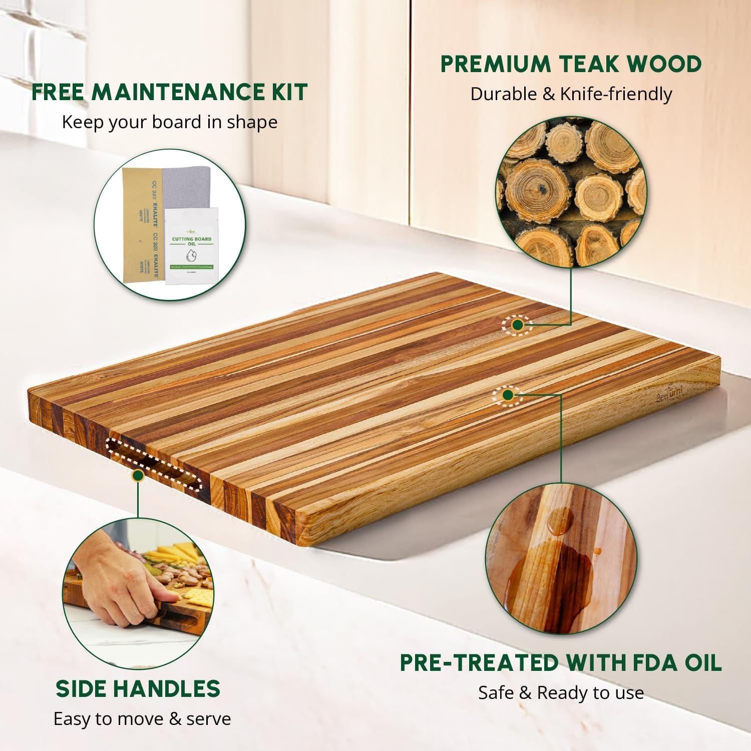 Tabla de Cortar de Madera de Teca Beefurni 22x16 cm con Asa