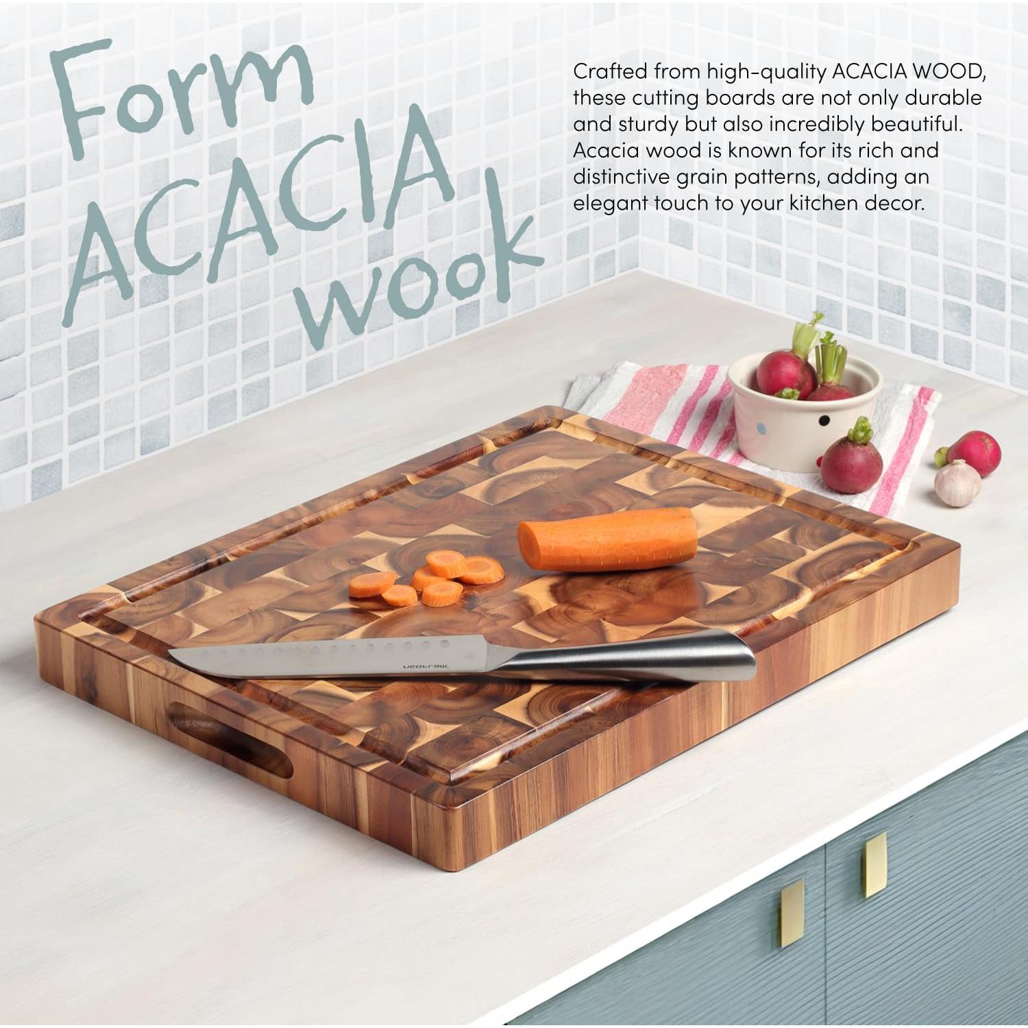 Tabla de Cortar de Acacia FANICHI 43.2x33cm Reversible con Canal