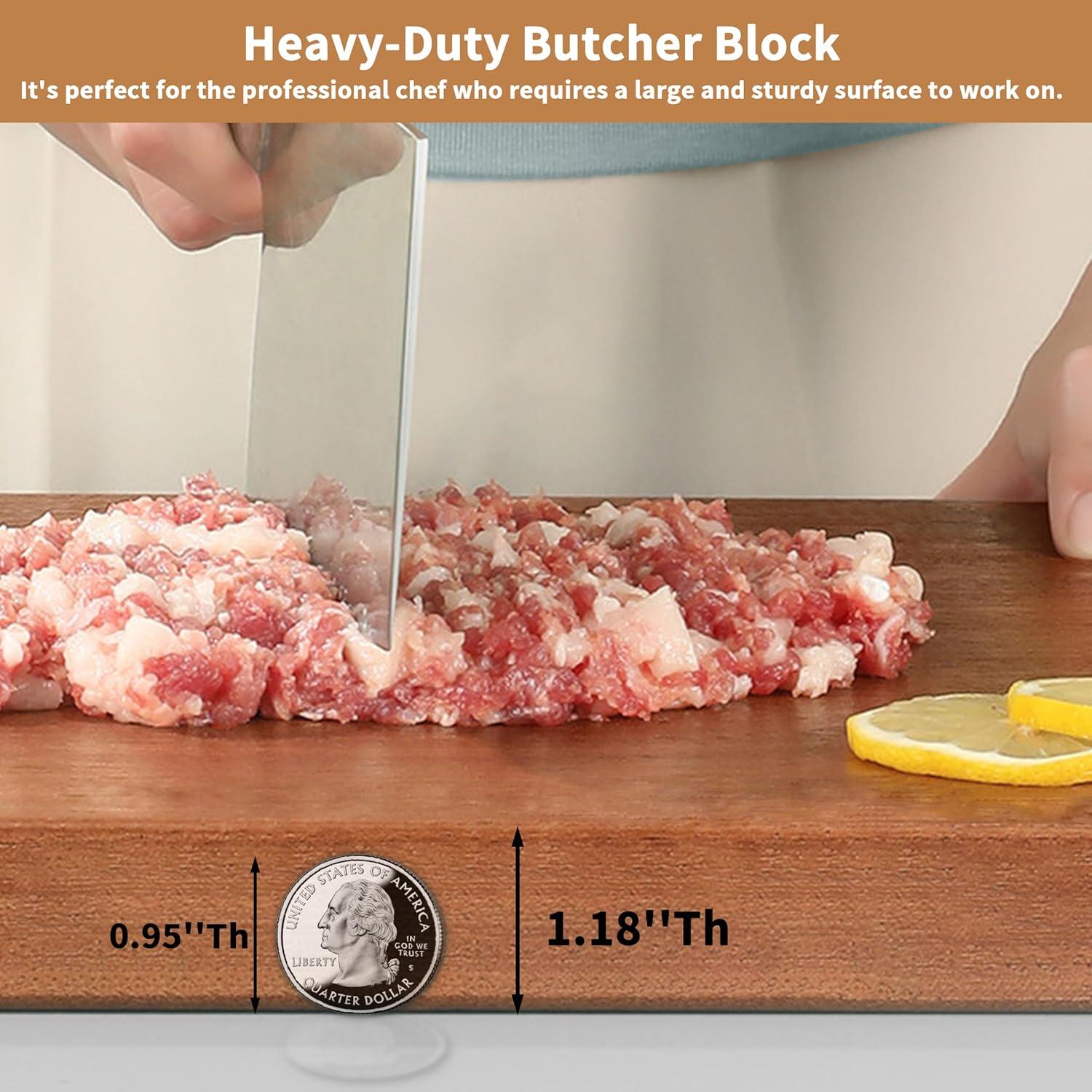 Real Solid Sapele Cutting Board One Piece No Glue Non Toxic All Whole Single Wood Butcher Block Thick Hard Wood Heavy Duty Edge Grain (X-Large, 17.71"L*11.81"W*1.18"Th)