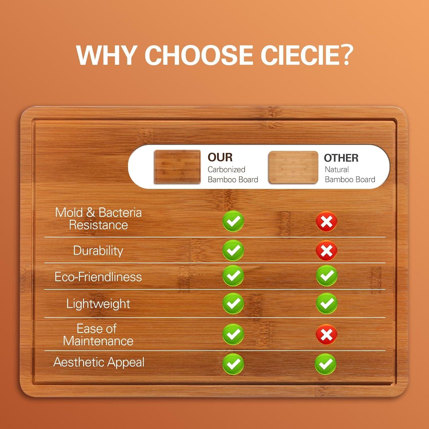 Set de 3 Tablas de Cortar de Bambú Carbonizado Ciecie - 33x24, 38x27, 41x29 cm