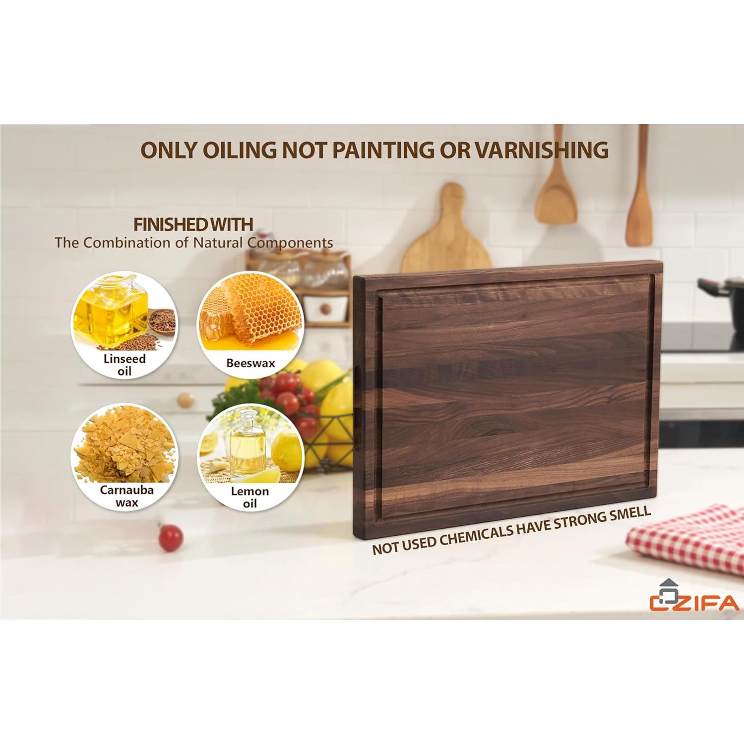 Tabla de Cortar de Madera de Nogal Cozifa 43.2x30.5cm con Canal de Jugo