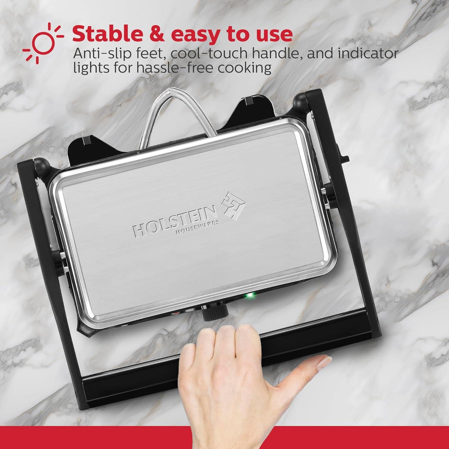 Prensa Panini 2 Rebanadas Holstein Housewares Acero Inoxidable