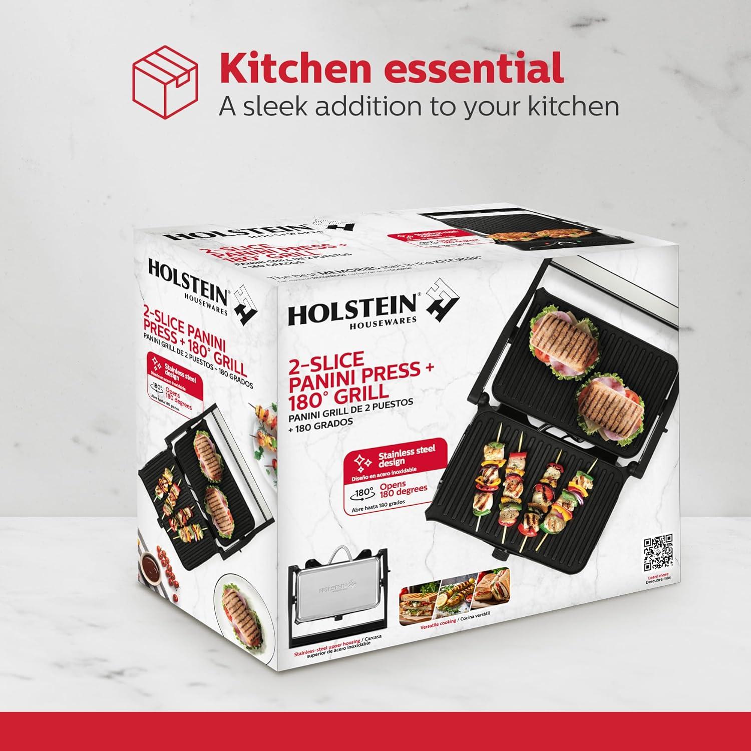 Prensa Panini 2 Rebanadas Holstein Housewares Acero Inoxidable