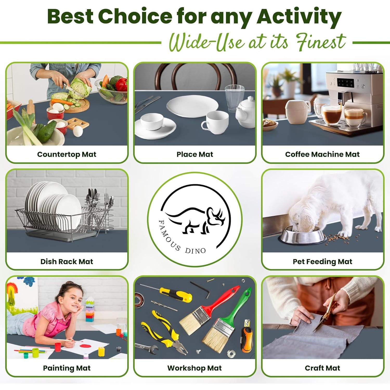 Alfombrilla de Silicona Gris 63.5x43.2cm Famous Dino