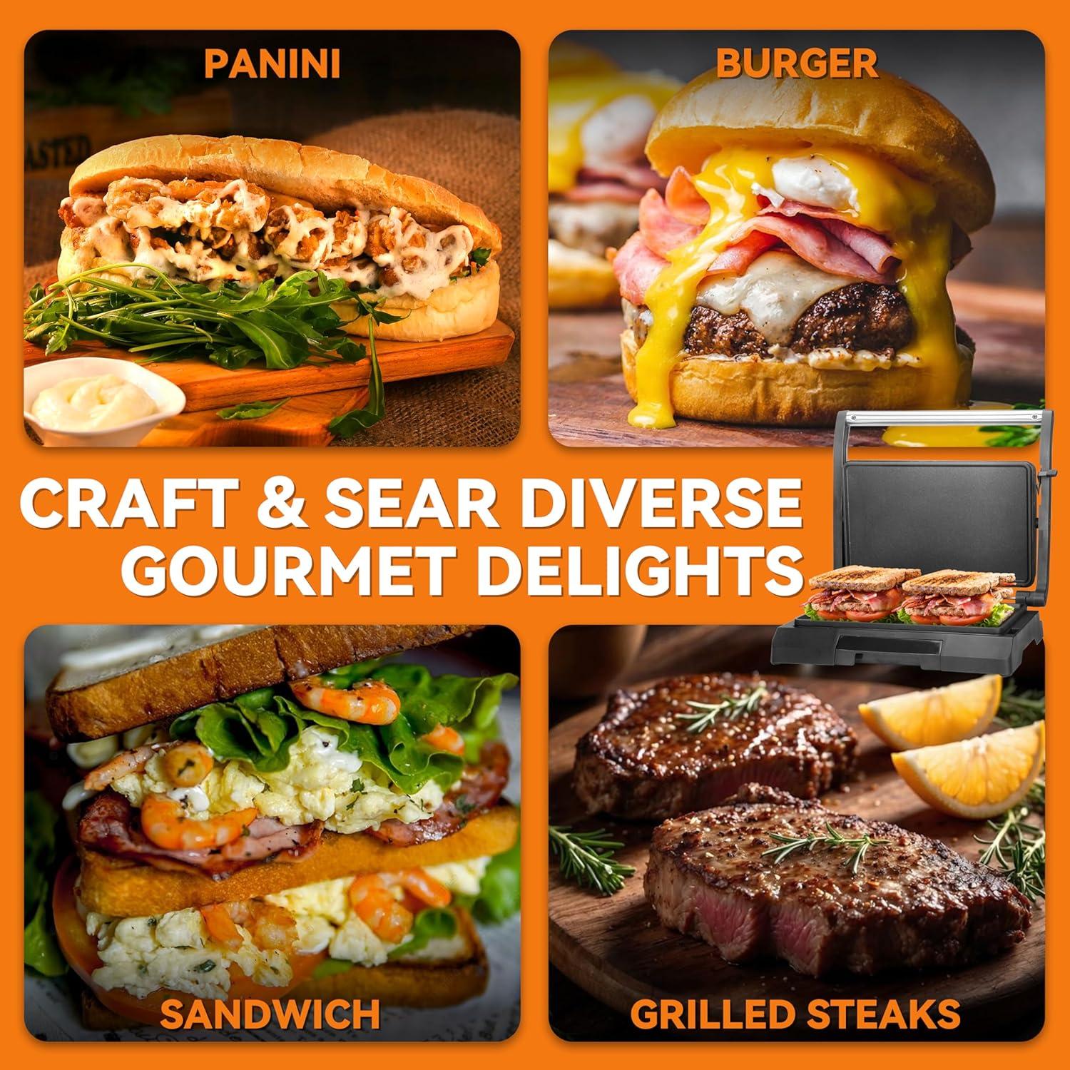 Mini Prensa Panini Eléctrica Baker's Friend 800W Acero Inoxidable