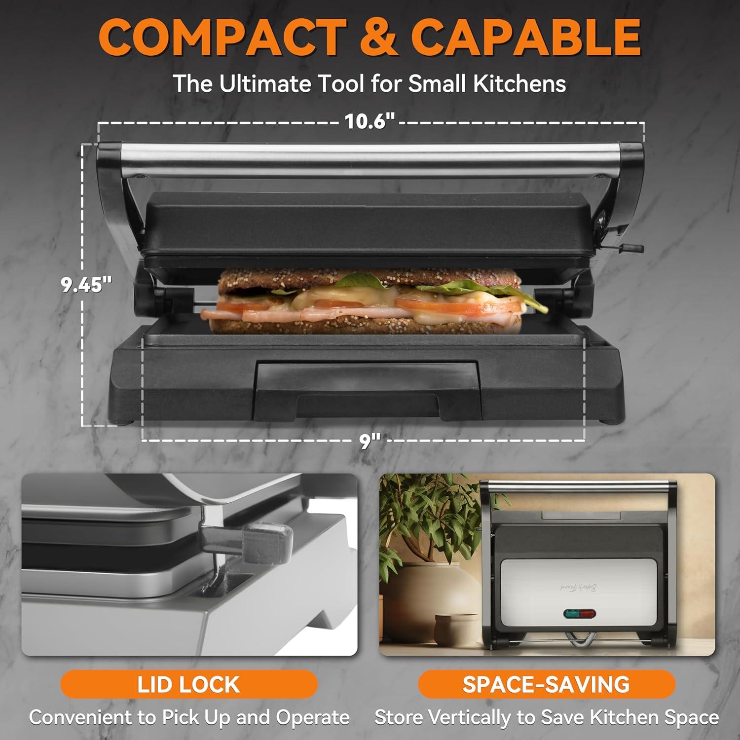 Mini Prensa Panini Eléctrica Baker's Friend 800W Acero Inoxidable