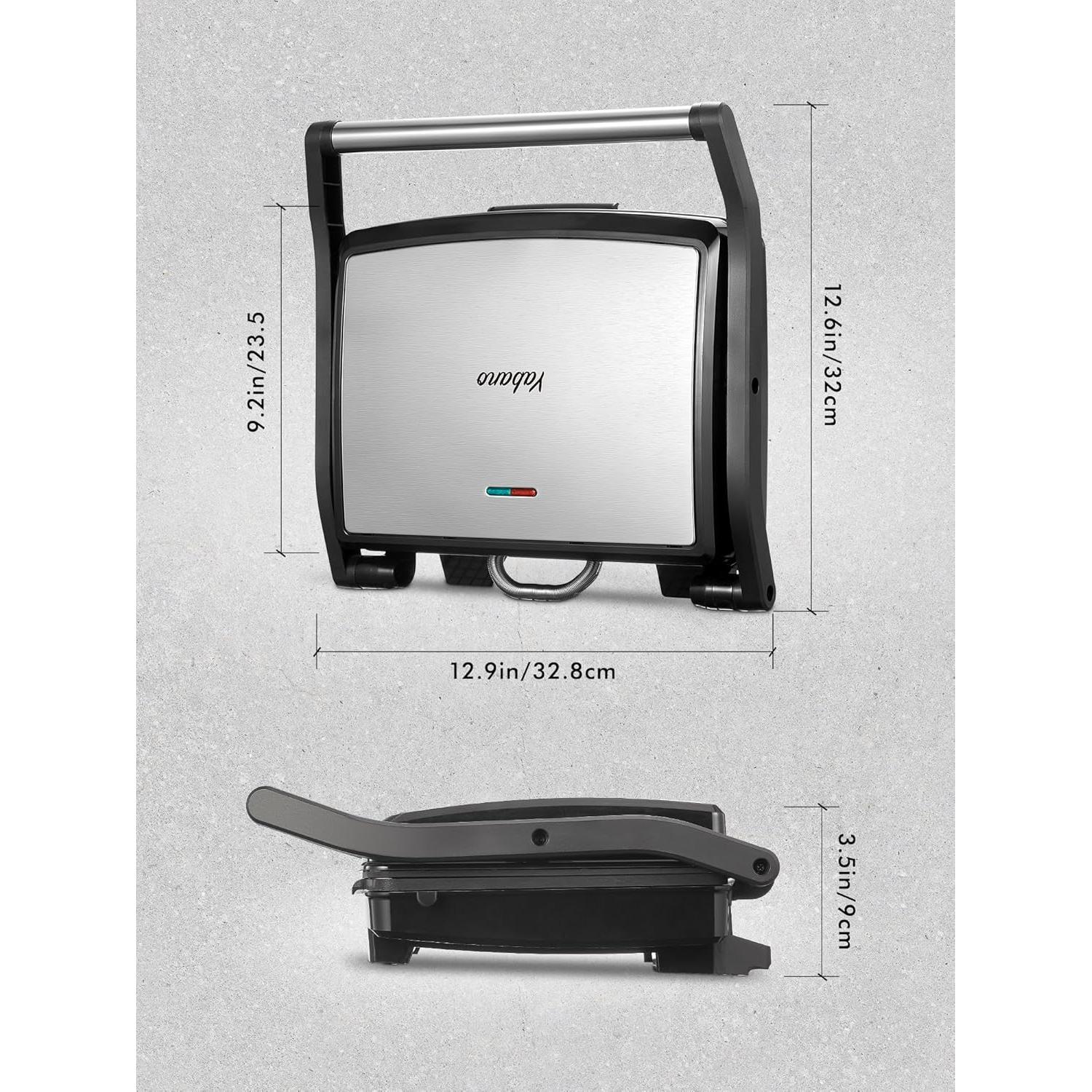 Prensa Panini Yabano 1200W Acero Inoxidable Antiadherente