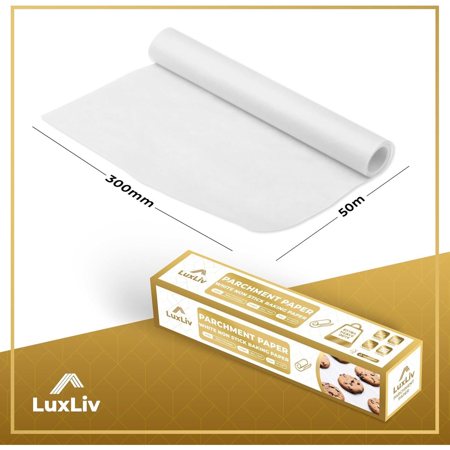 Rollo de Papel Pergamino LuxLiv 30 cm x 50 m Antiadherente