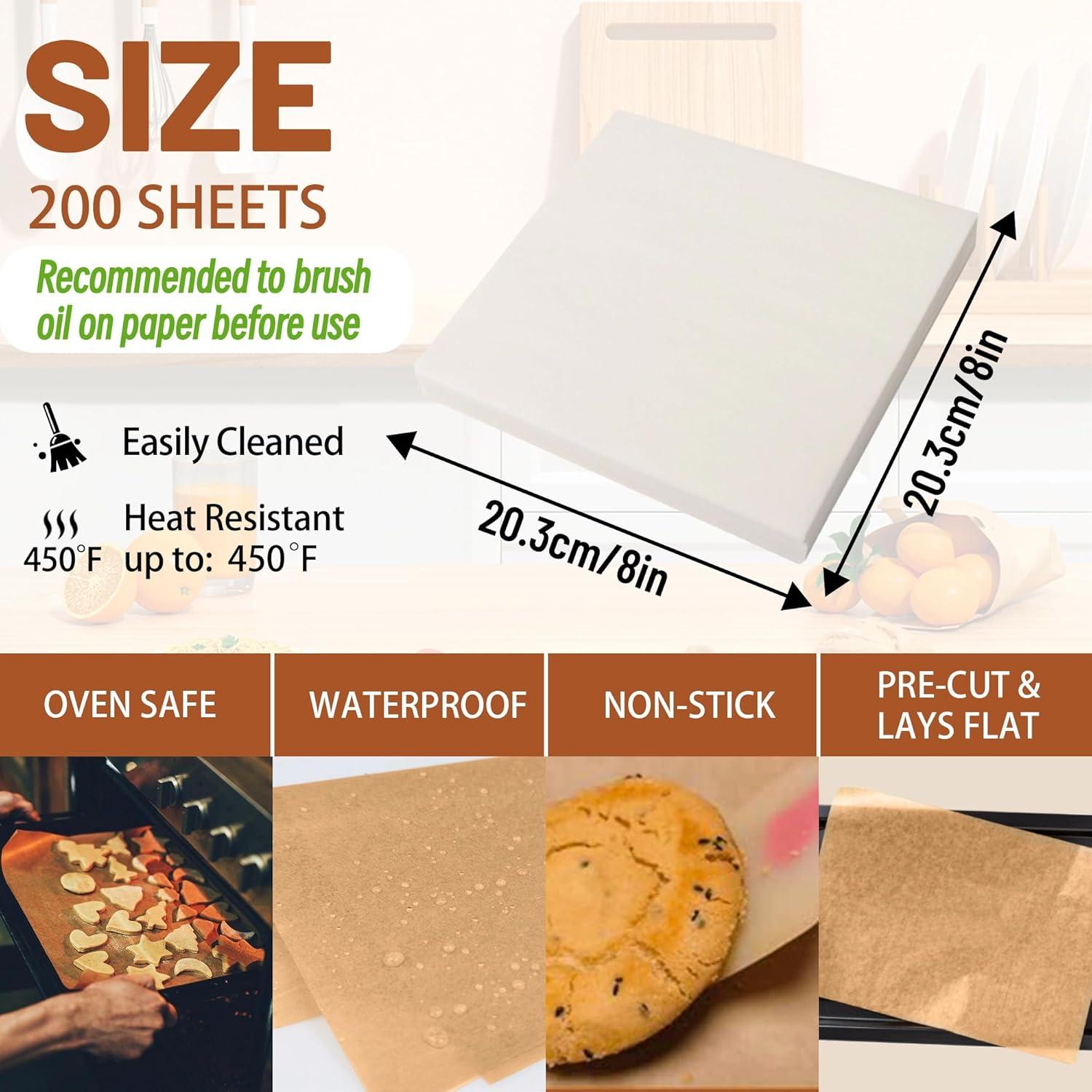 200 Hojas de Papel Pergamino Tikxlafe 20x20cm Anti-adherente