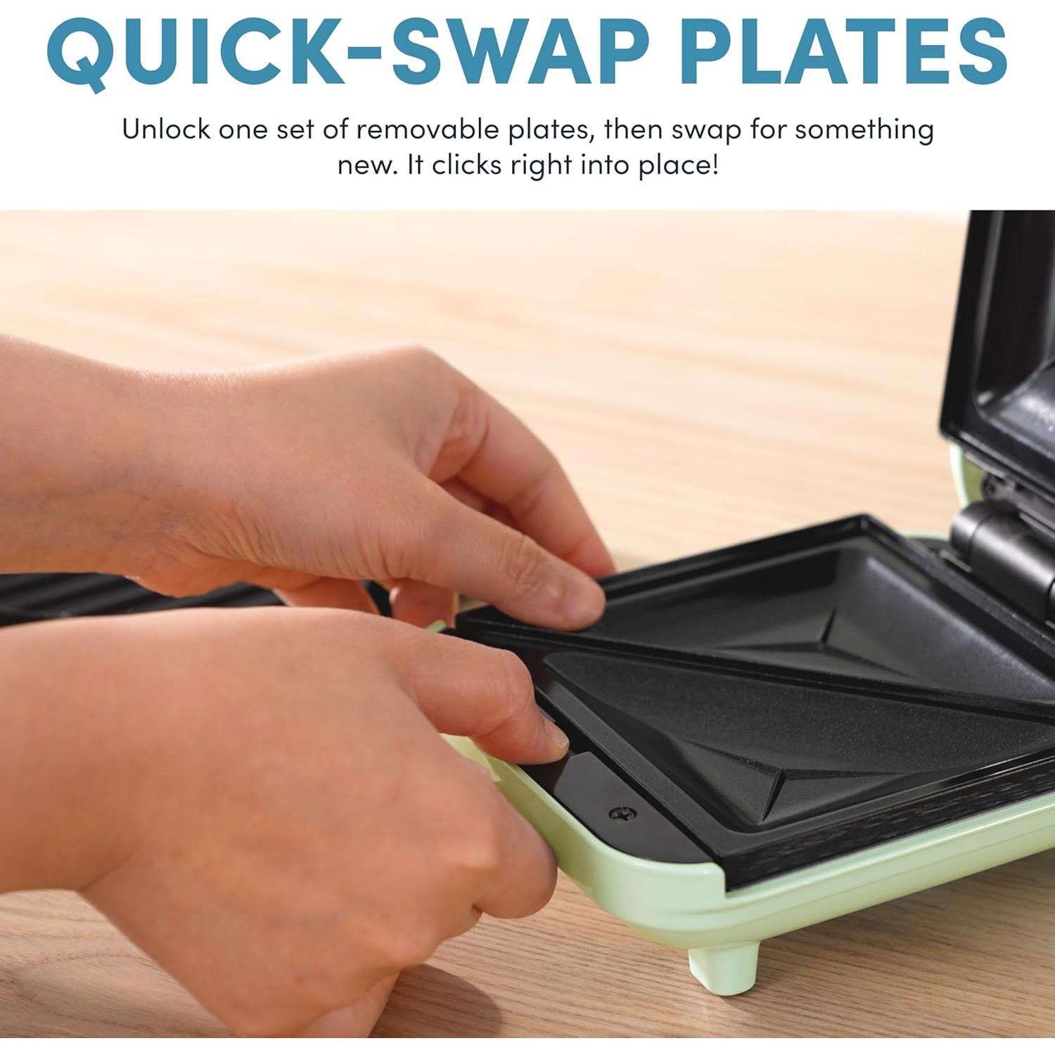 Máquina 3-en-1 AROMA: Waffles, Panini y Parrilla Verde