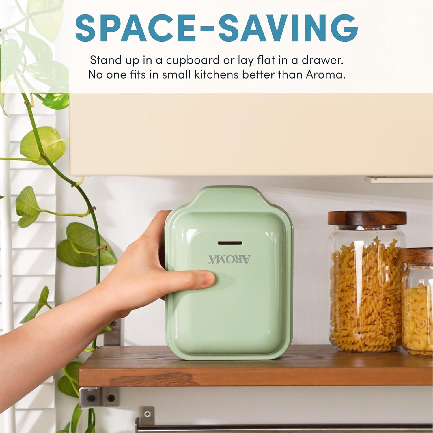 Máquina 3-en-1 AROMA: Waffles, Panini y Parrilla Verde