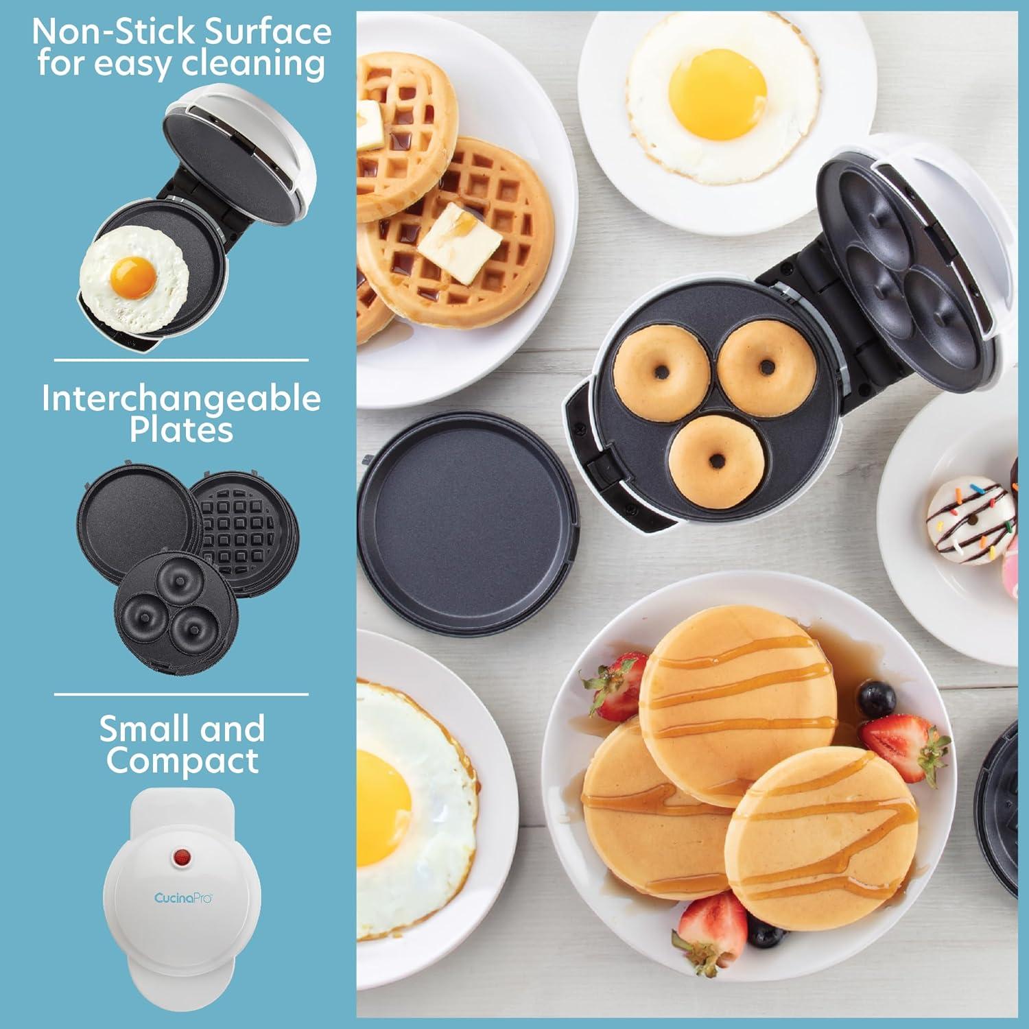 Maker de Desayuno Mini 3 en 1 CucinaPro - Waffles, Donas, Huevos