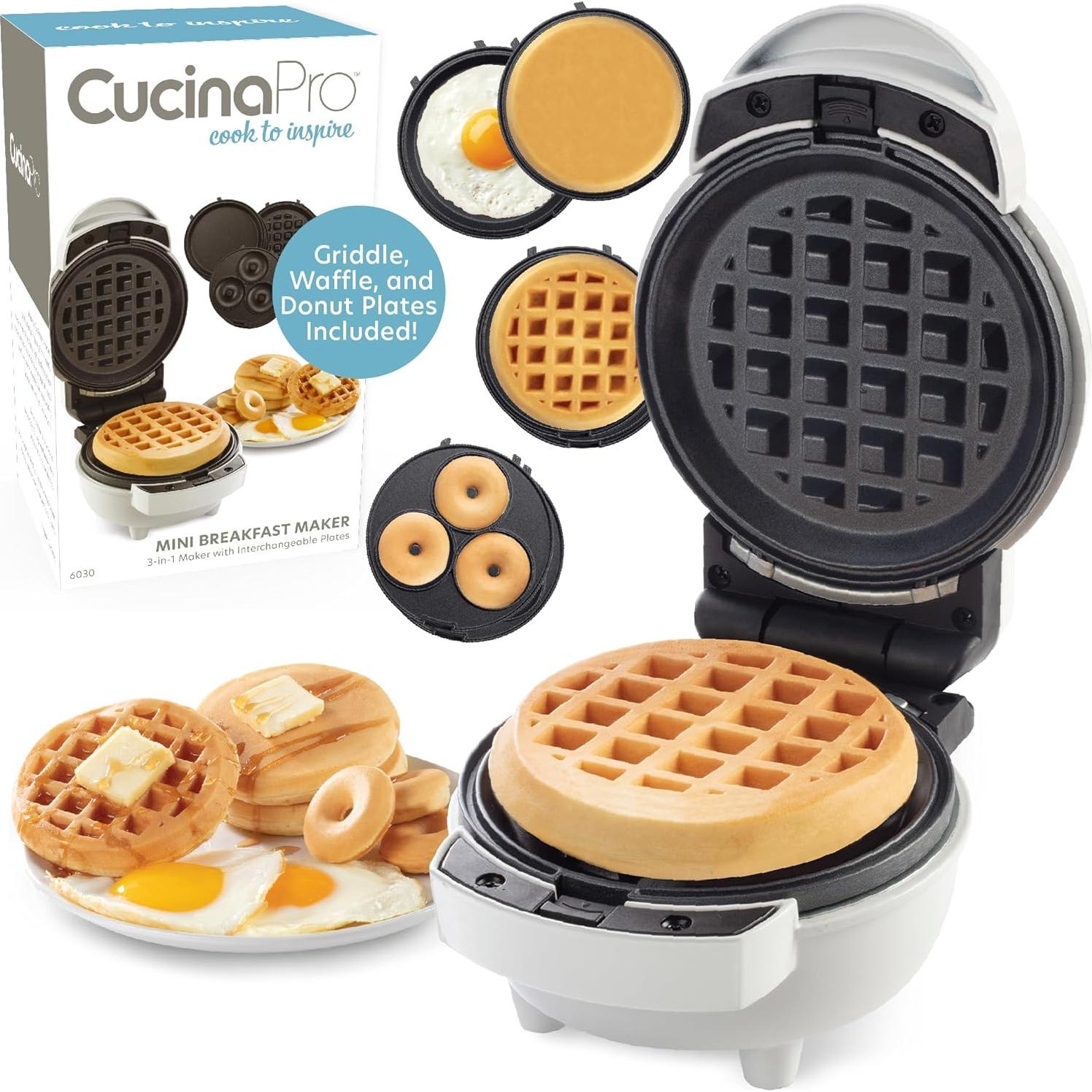 Maker de Desayuno Mini 3 en 1 CucinaPro - Waffles, Donas, Huevos