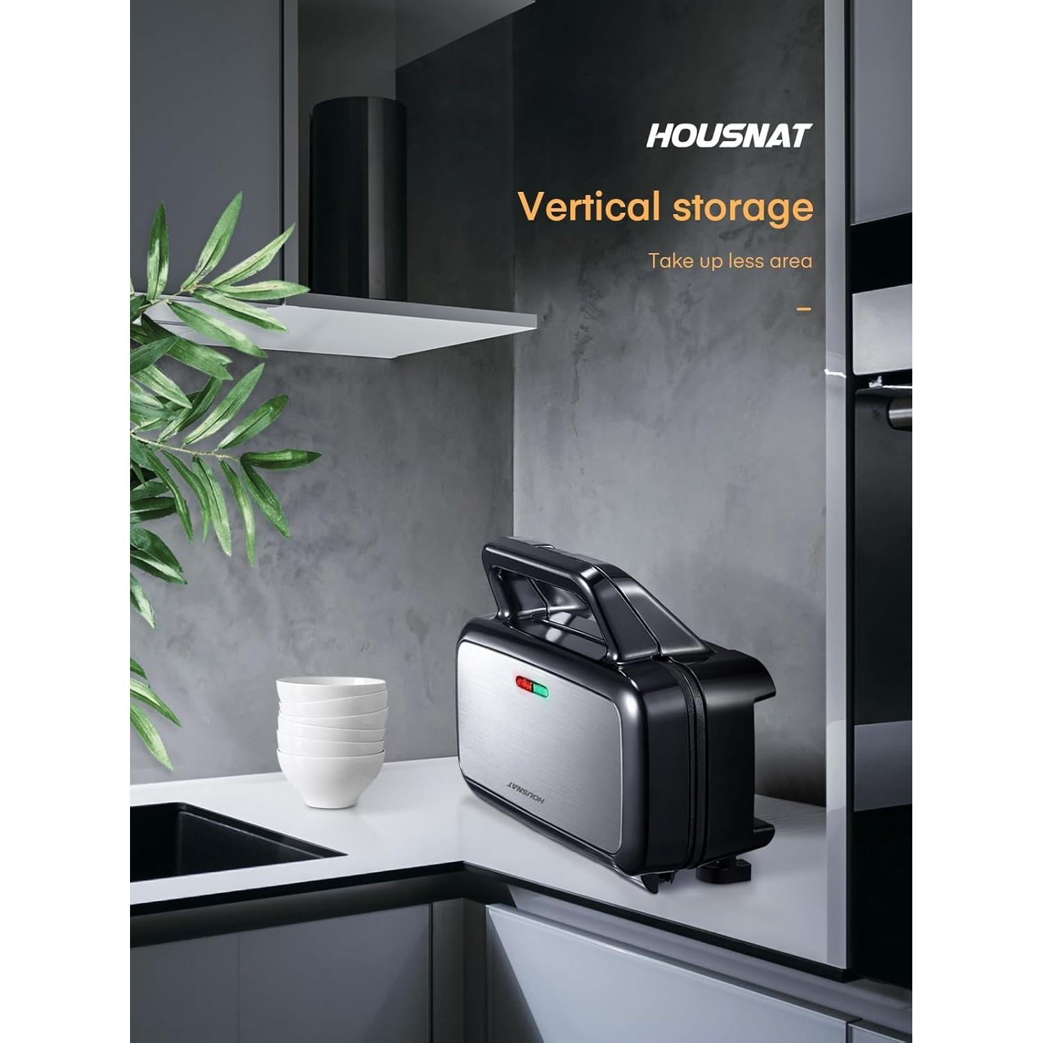 Sandwichera 3 en 1 HOUSNAT 1200W Placas Intercambiables Negro