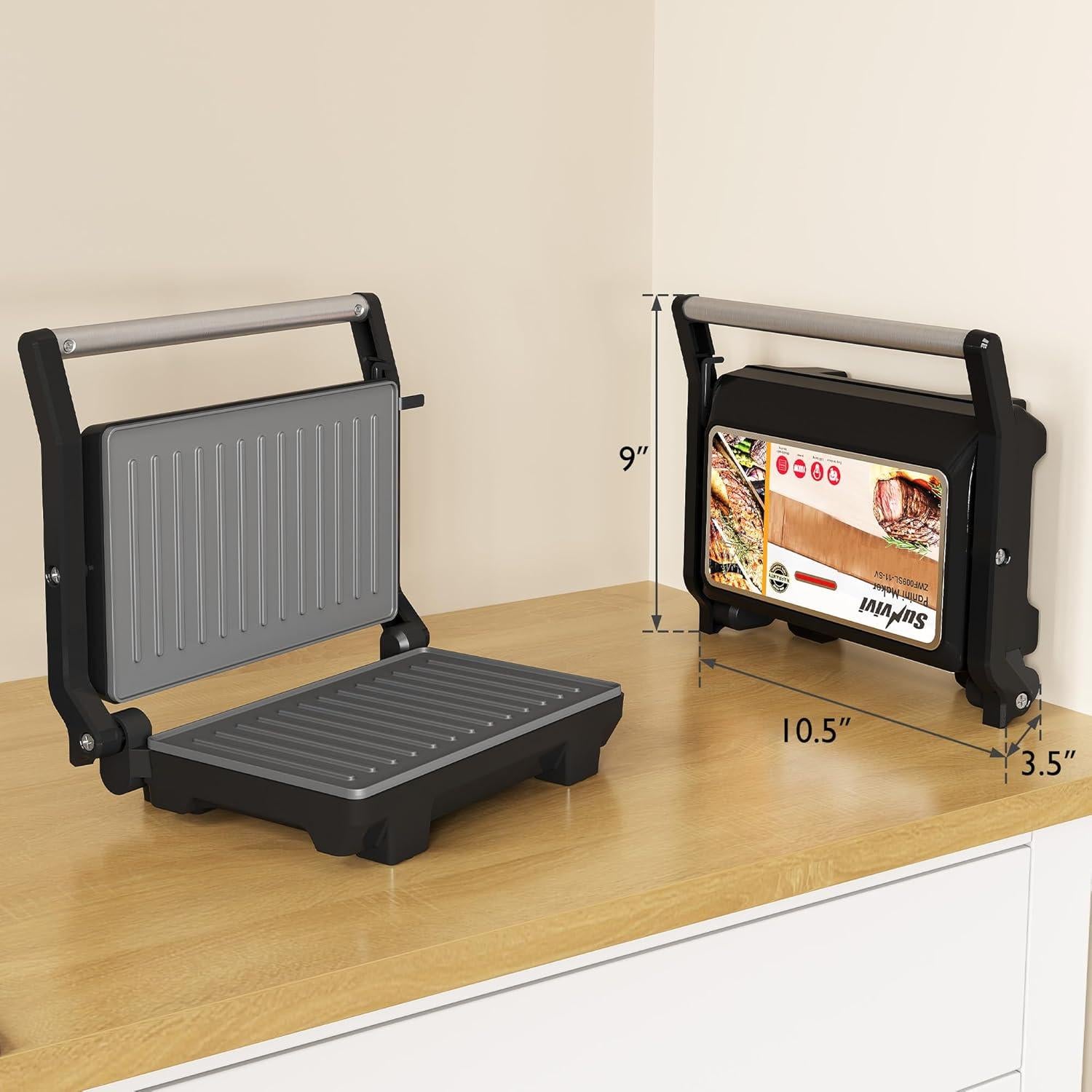 Prensa Panini Eléctrica SUNVIVI 1000W Doble Cara Antiadhesiva