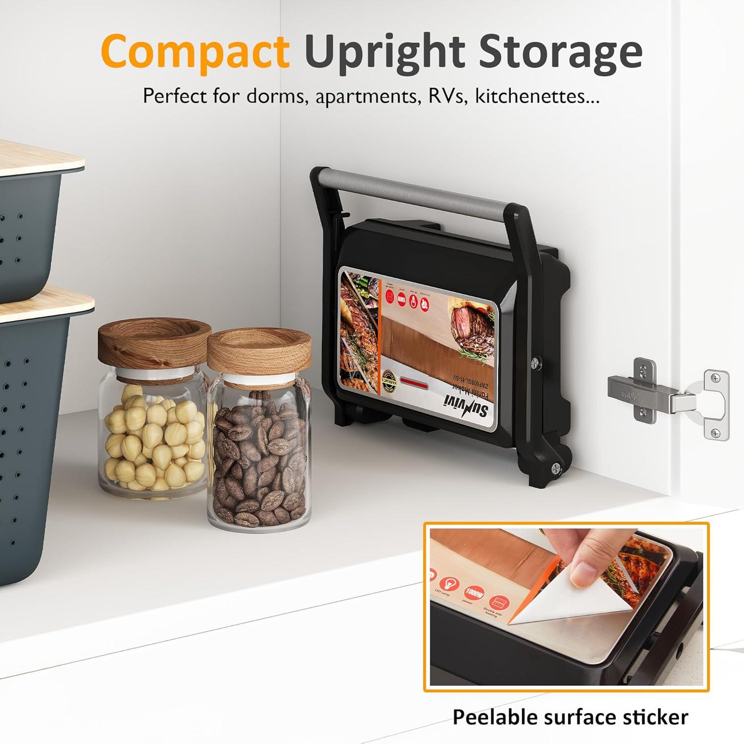 Prensa Panini Eléctrica SUNVIVI 1000W Doble Cara Antiadhesiva