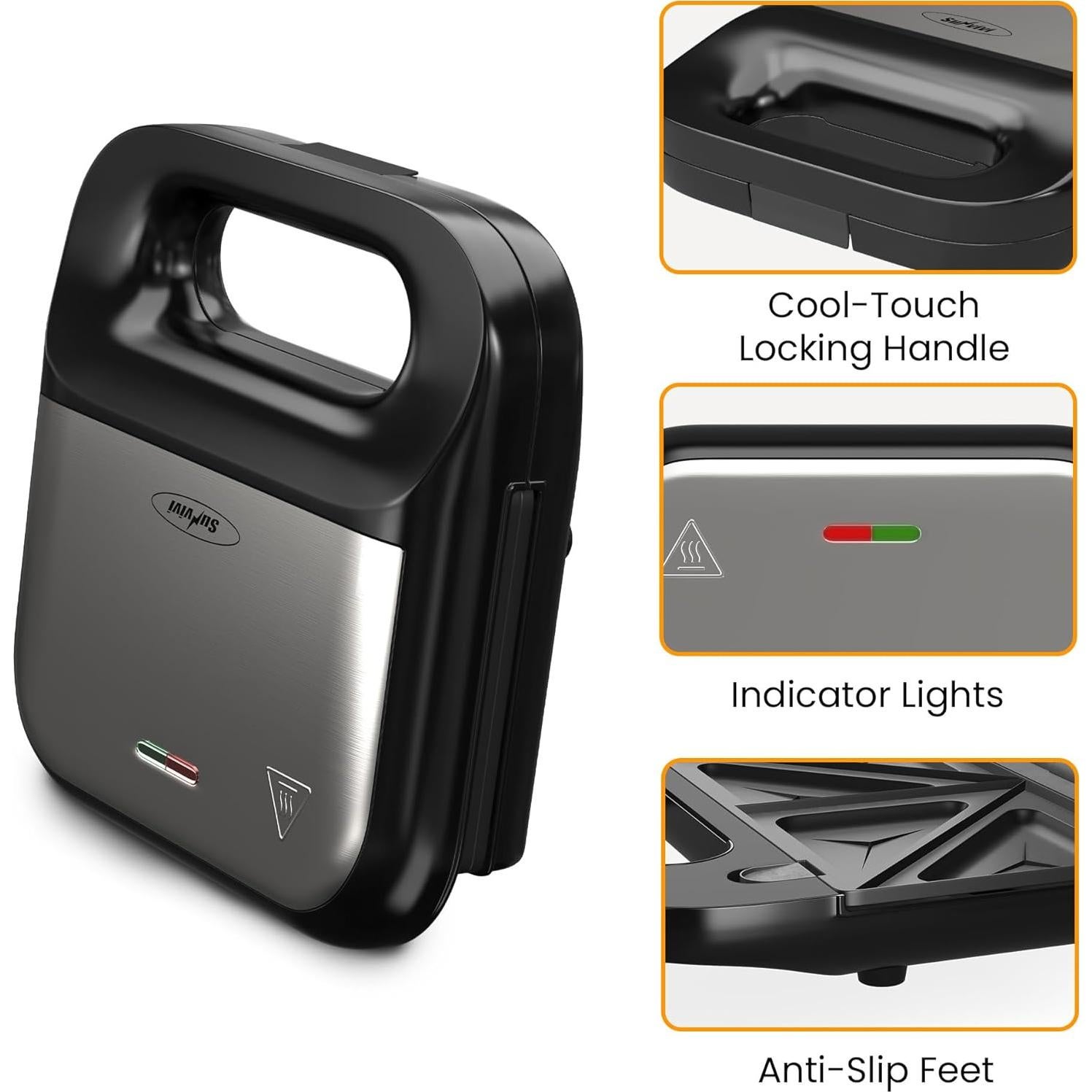 Hacedor de Sándwiches 3 en 1 SUNVIVIPRO 750W Antiadherente