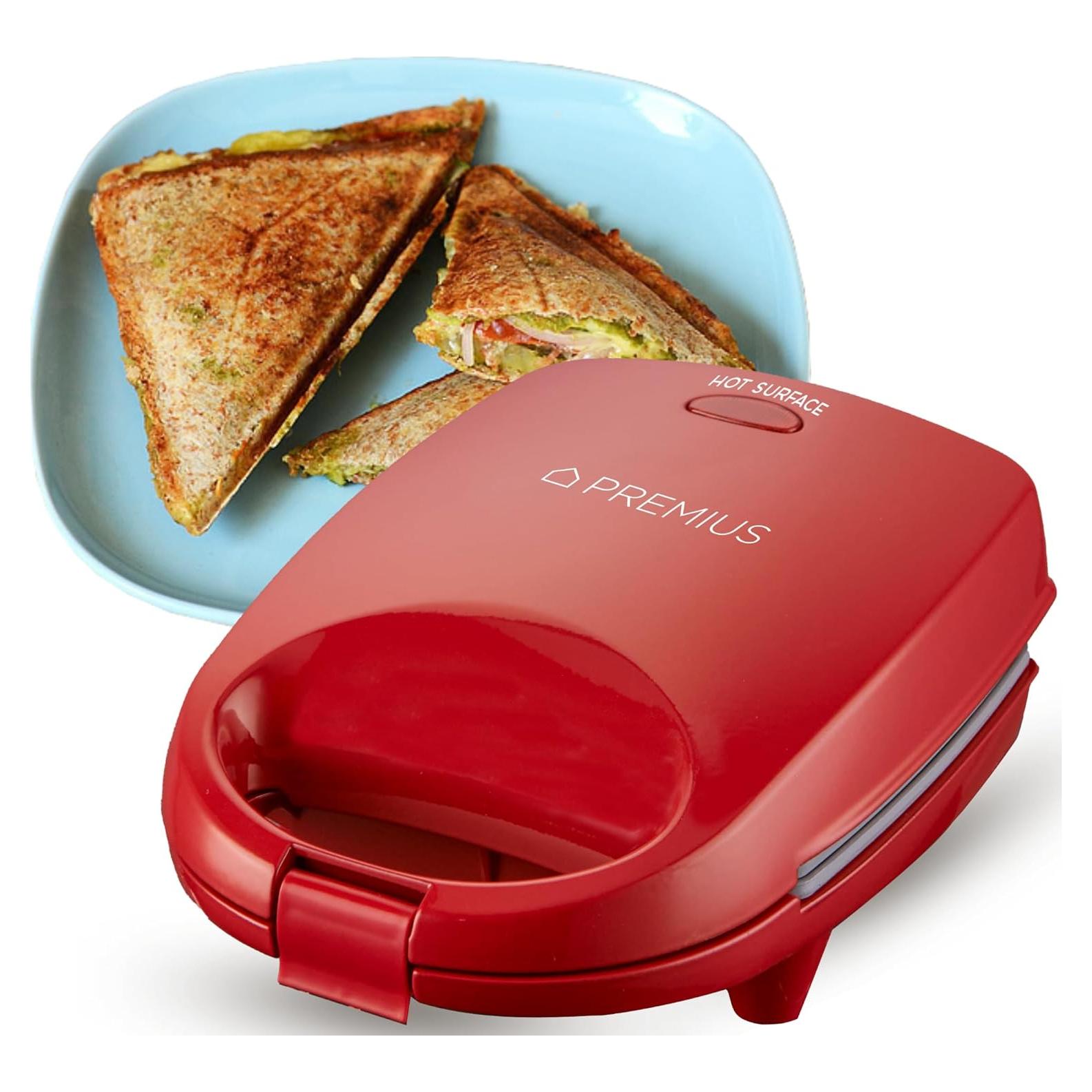 Mini Sandwichera Cerámica Antiadherente PREMIUS 520W Roja