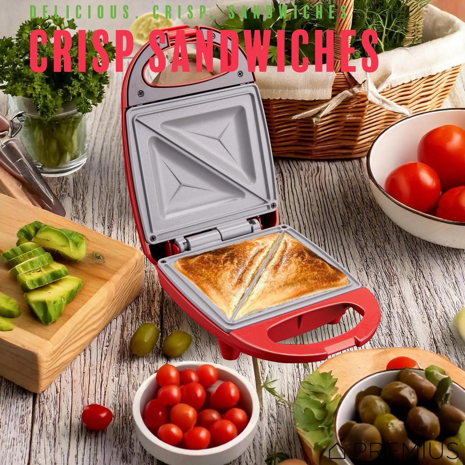 Mini Sandwichera Cerámica Antiadherente PREMIUS 520W Roja
