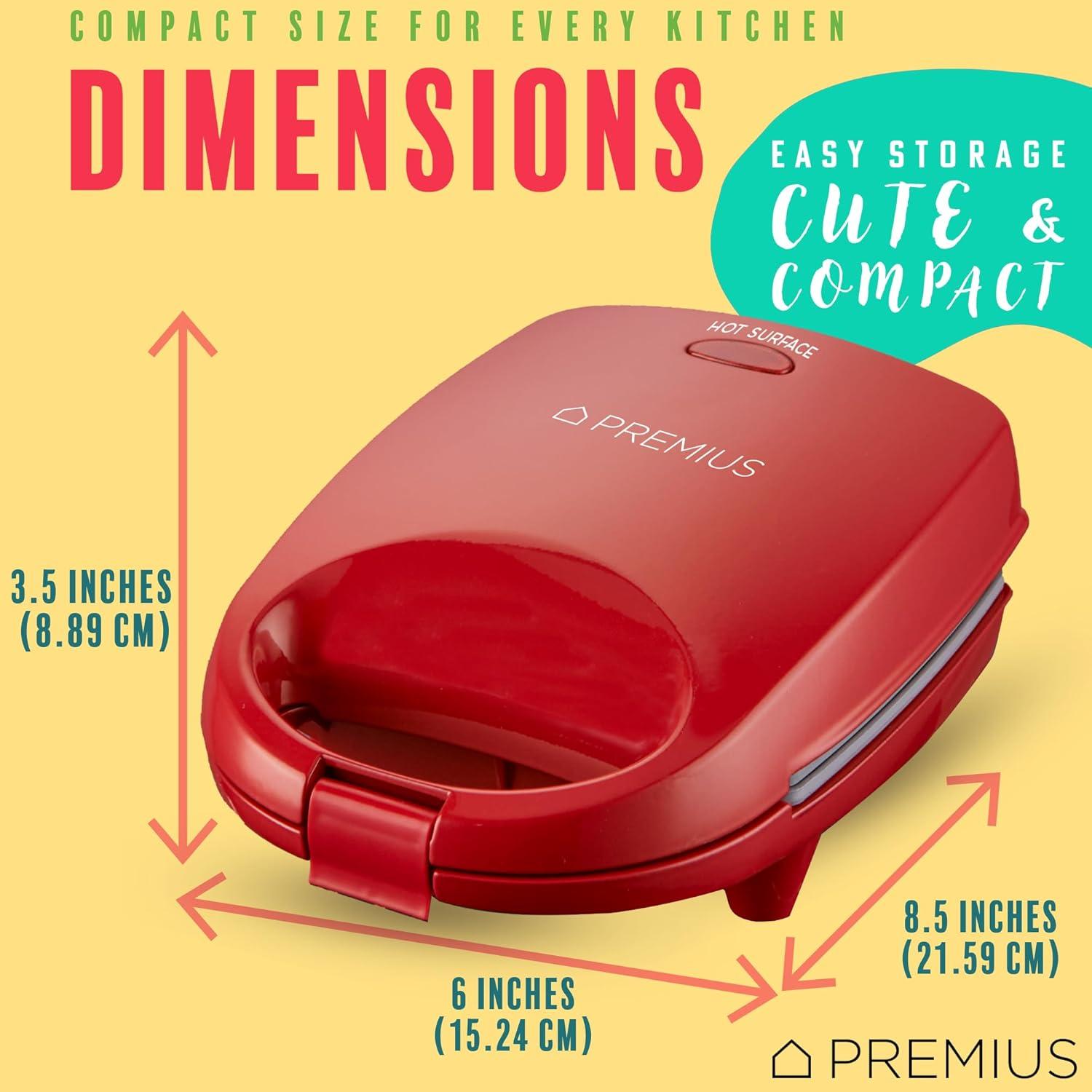 Mini Sandwichera Cerámica Antiadherente PREMIUS 520W Roja
