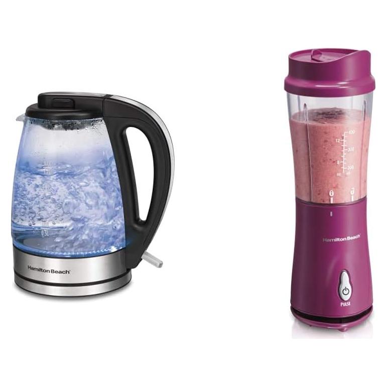 Hervidor Eléctrico de Vidrio Hamilton Beach 1.7L + Licuadora 14 Oz